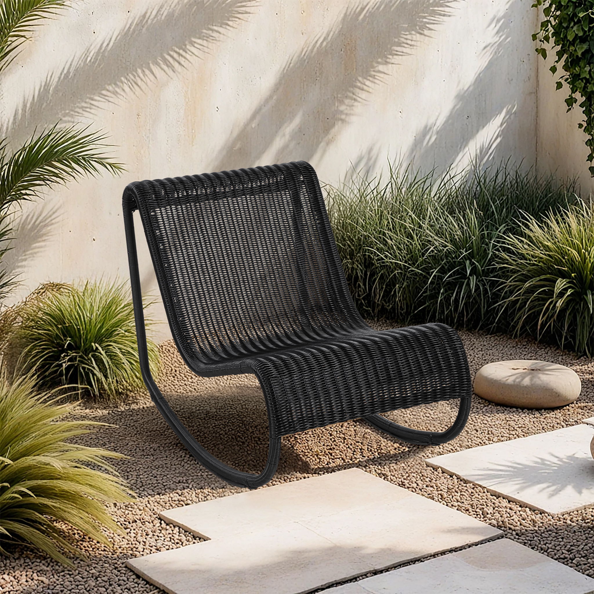 Antigua - Wicker Outdoor Patio Rocking Chair - Black