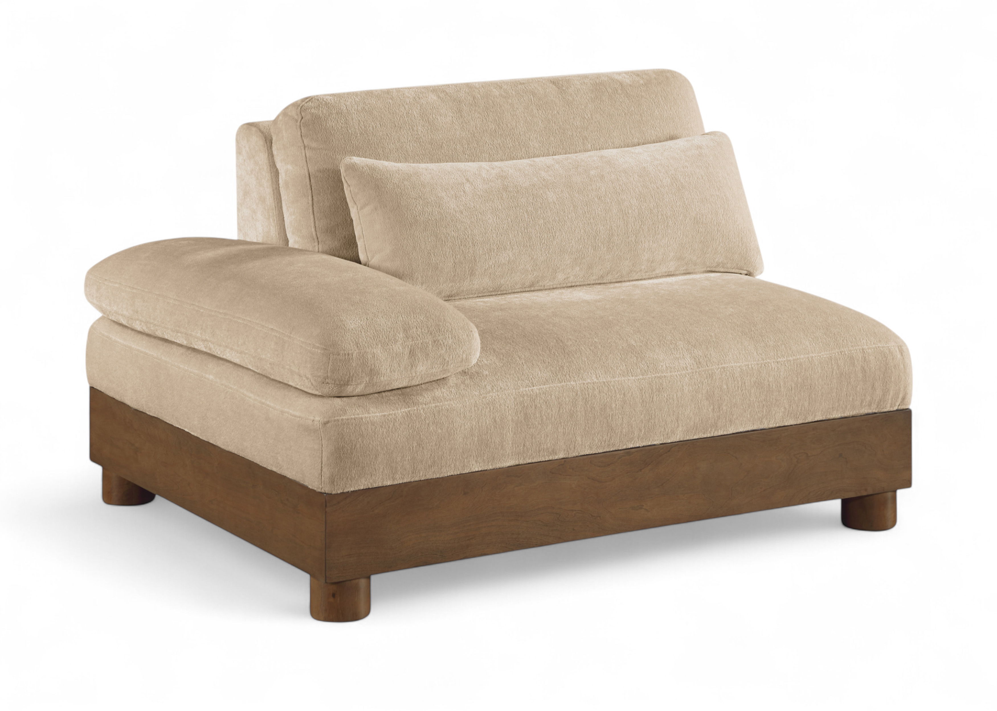 Turin - Chenille Fabric Upholstered Modular Left Arm Chair - Beige / Brown Walnut