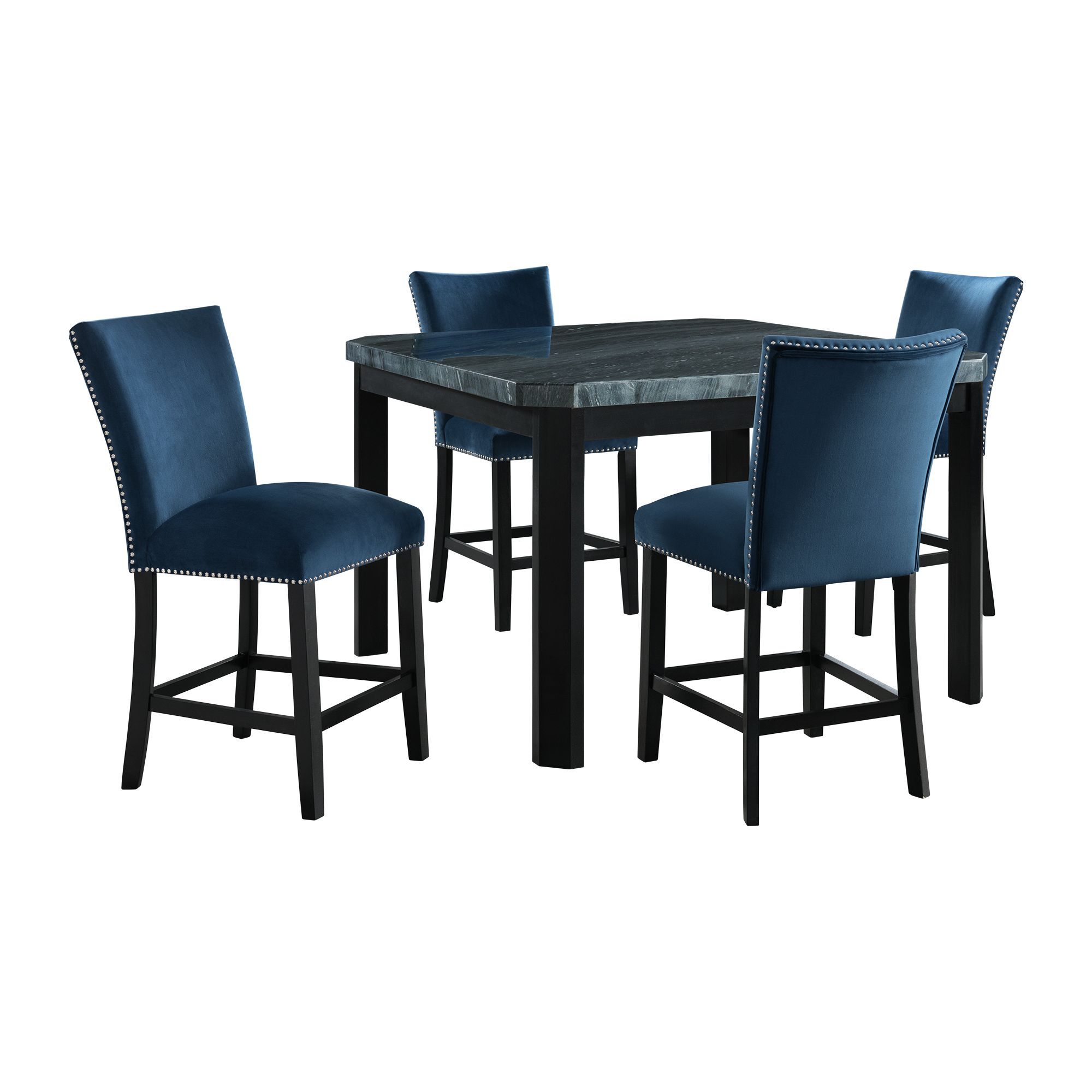 5 Pc · Counter Height Dining Set, Table & Four Velvet Chairs