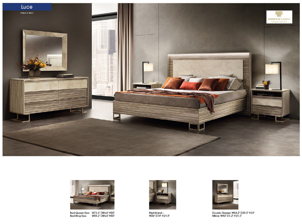 Luce - King Size Bed With Wooden Headboard - Light Beige / Light Brown