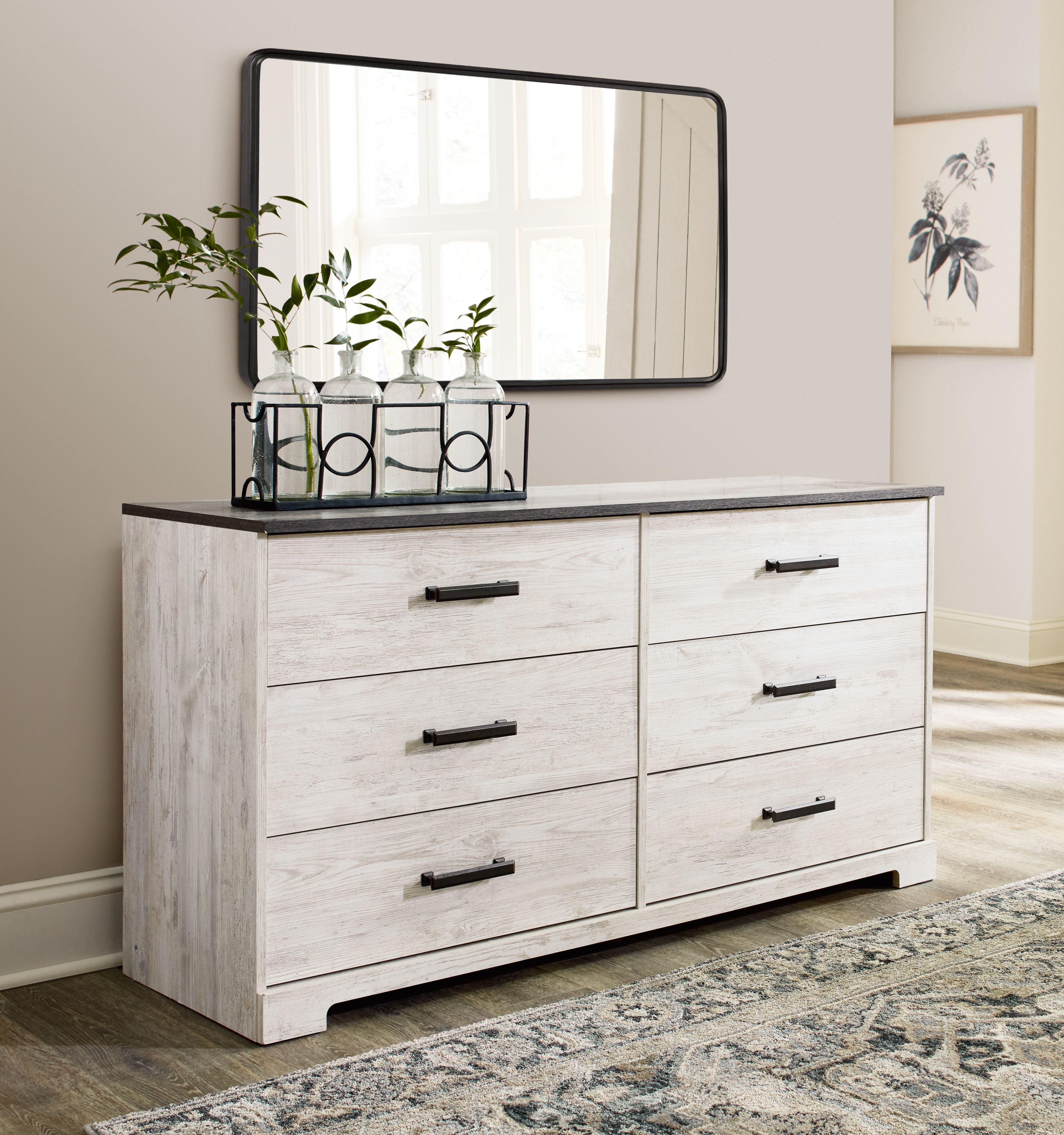 Shawburn - Six Drawer Dresser - White / Black / Gray, white, view 8