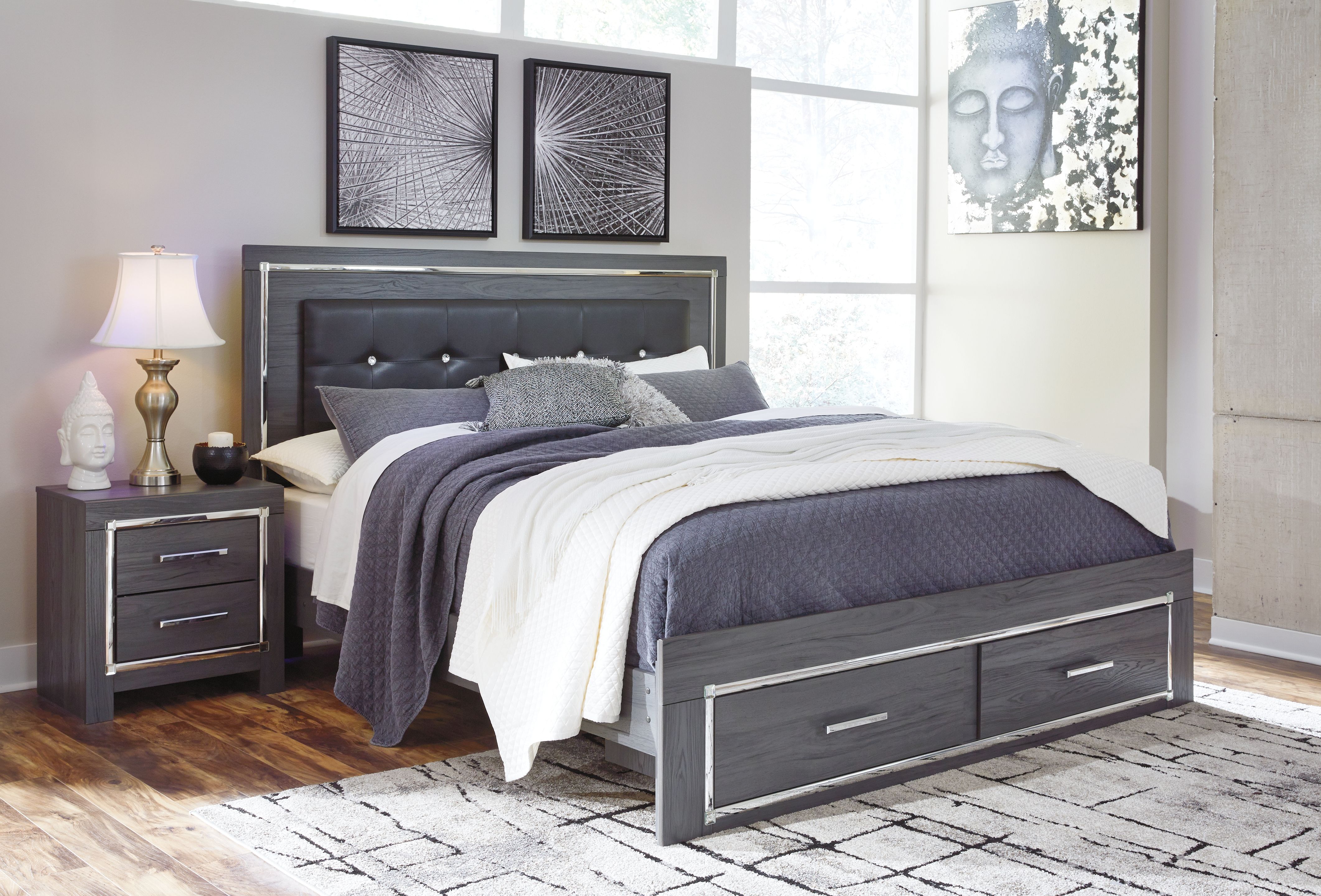 Ashley Furniture Lodanna - 6 Pc. - Dresser, Mirror, King Platform Bed with 2 Storage Drawers - Gray - Image 10