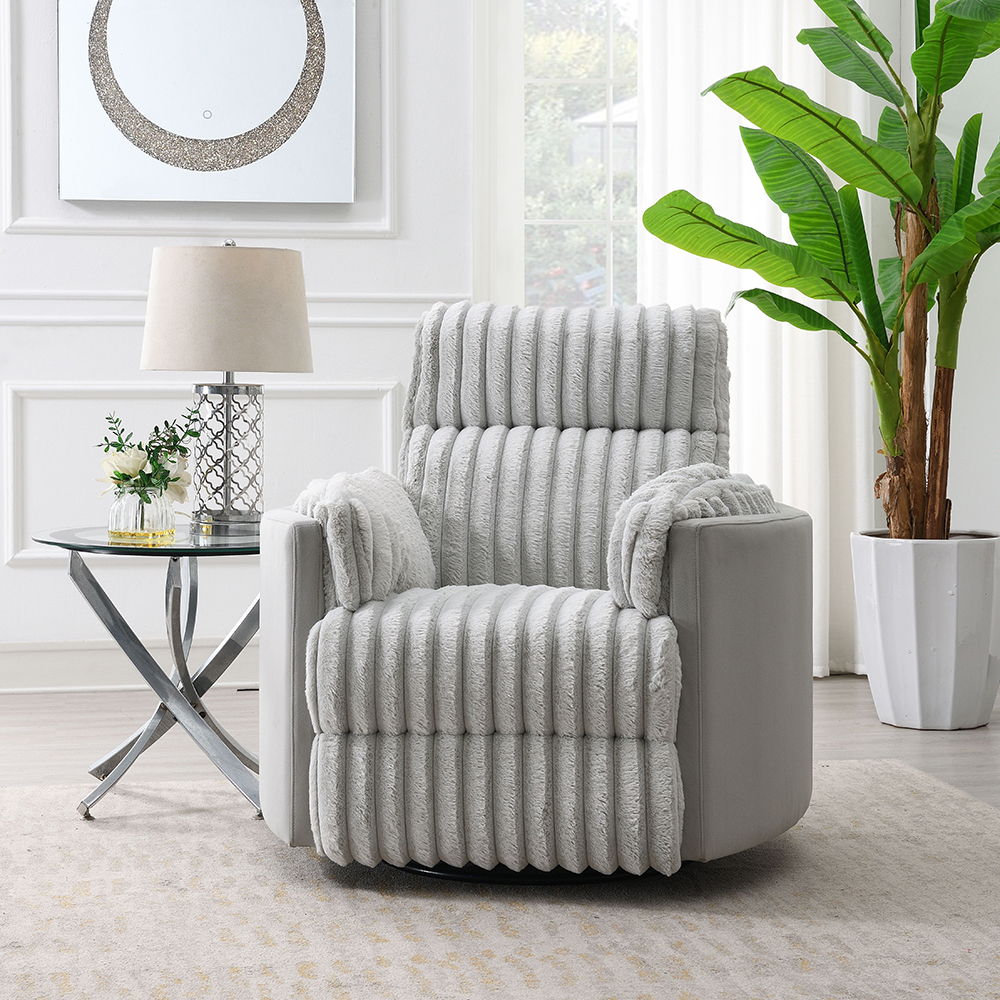 Emee - Glider Recliner With Swivel - Gray Corduroy, light gray