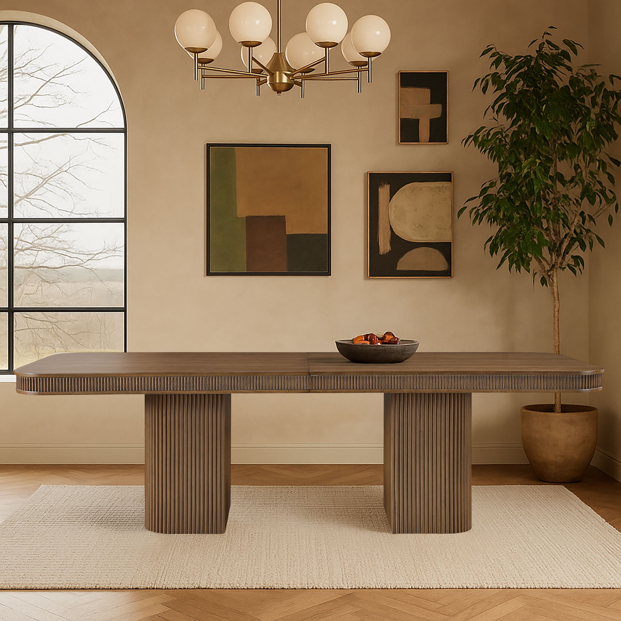 Mohari - Solid Wood And Oak Veneer 112" / 160" Dining Table - Brown