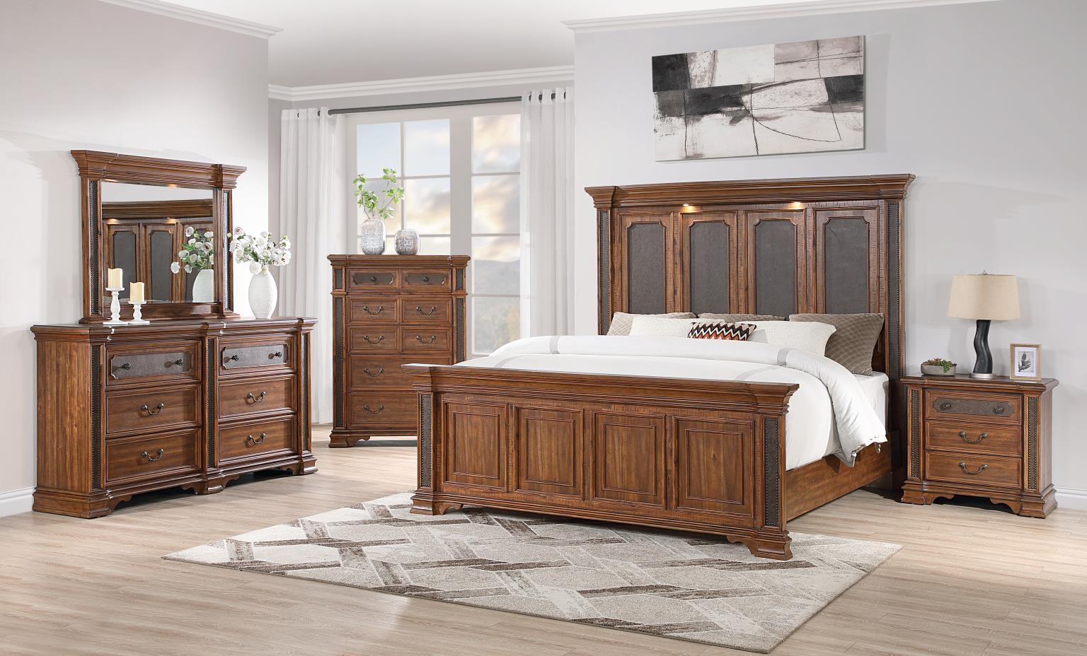 B020 - 3 Piece Bedroom Set (Queen Bed Frame, Dresser, Mirror) - Dark Brown