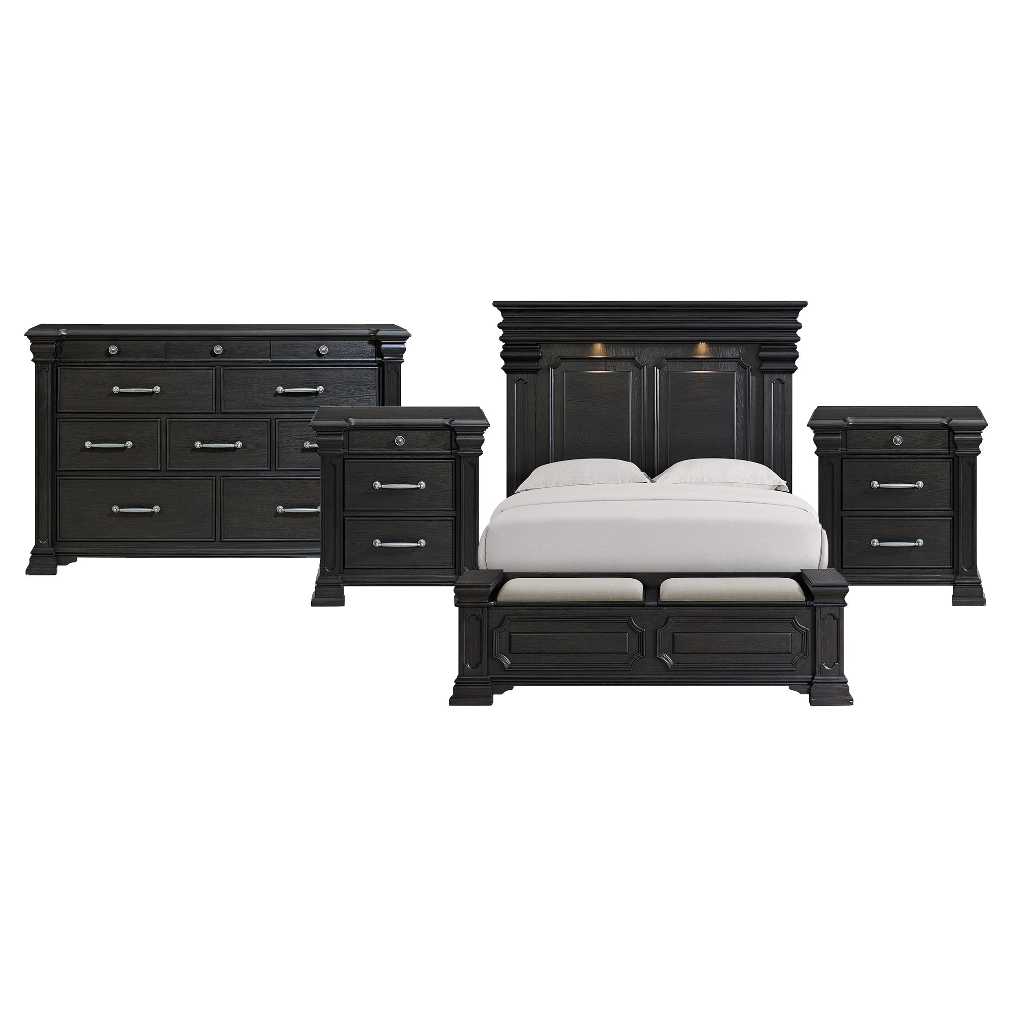 King · 4 Pc · Bedroom Set With 2 Nightstands & Dresser