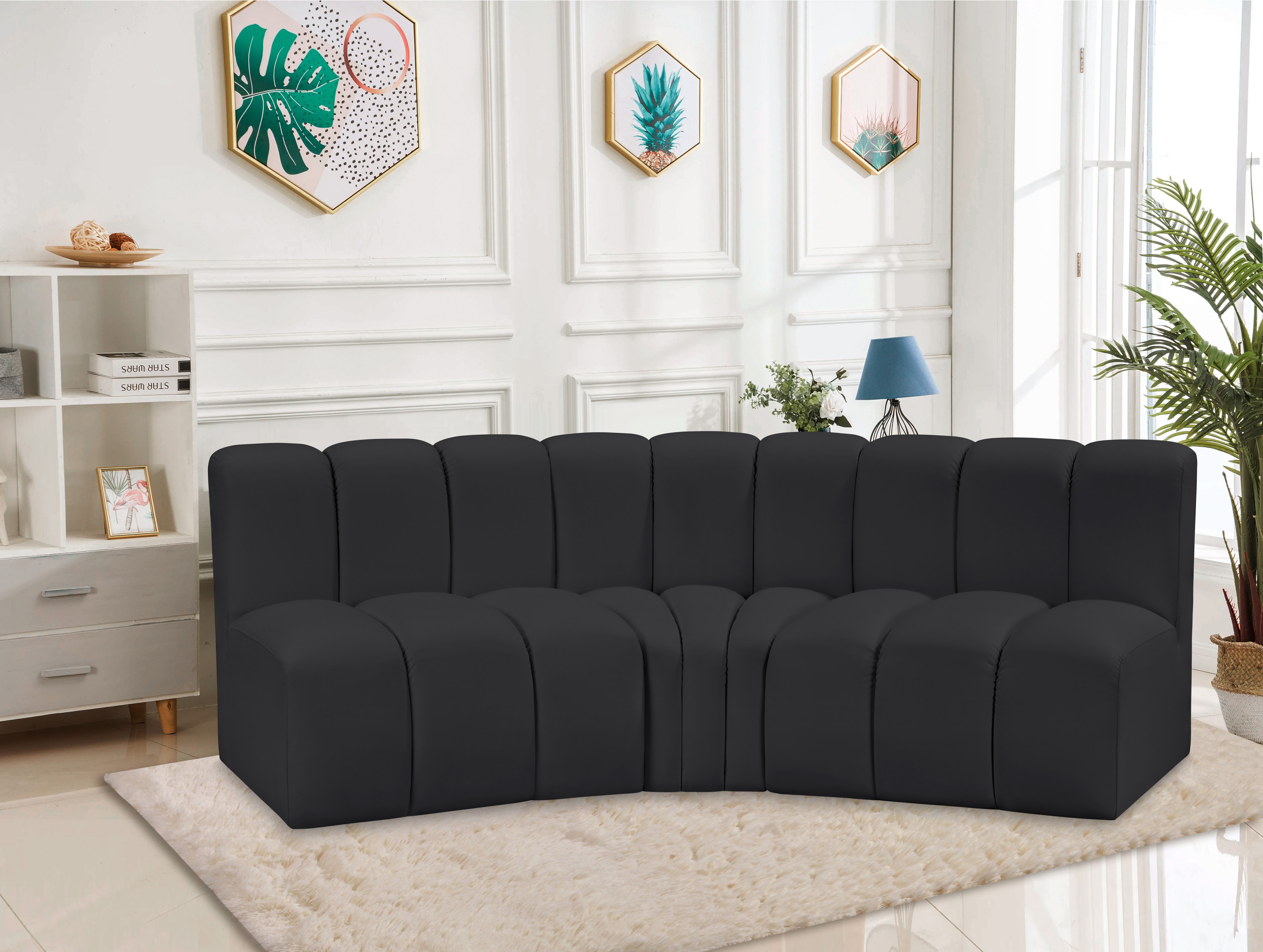 Arc - Faux Leather 3 Piece Modular Corner Sofa - Black