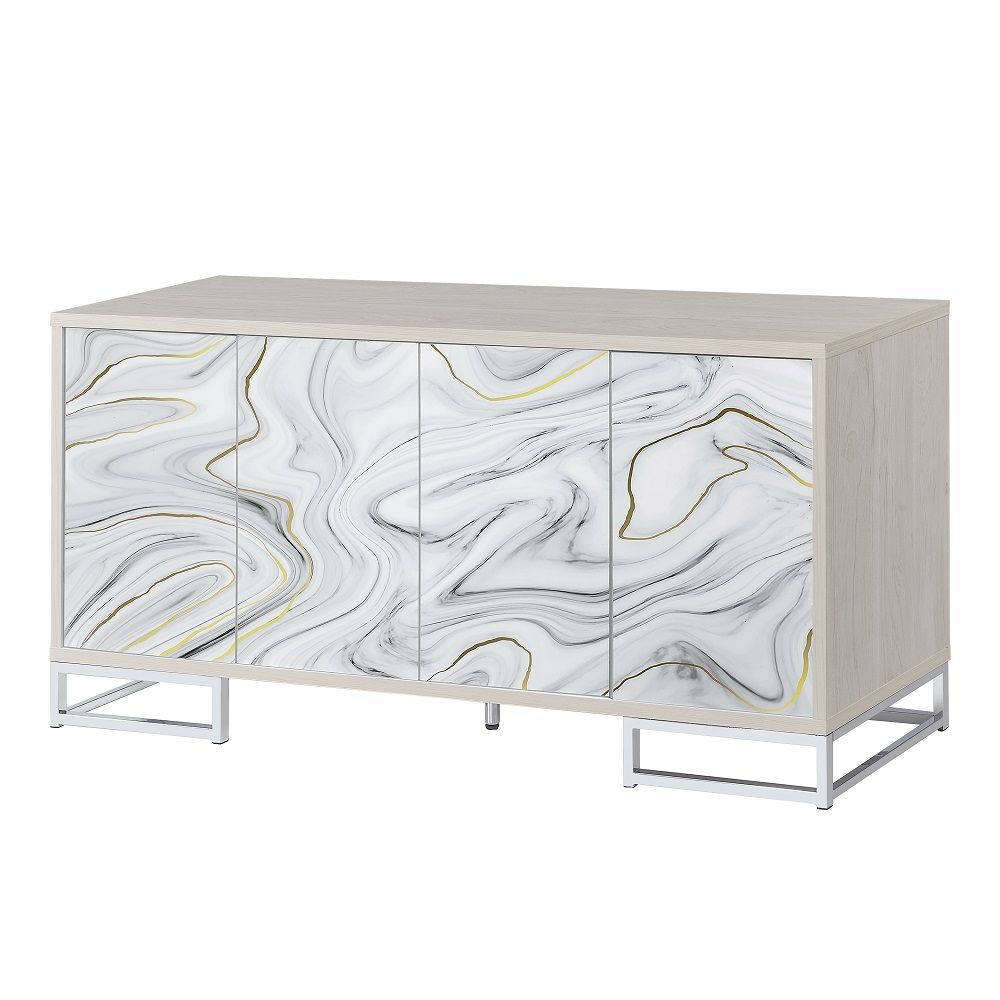 Panos - Console Cabinet - White Marble Print & Chrome, beige, view 2