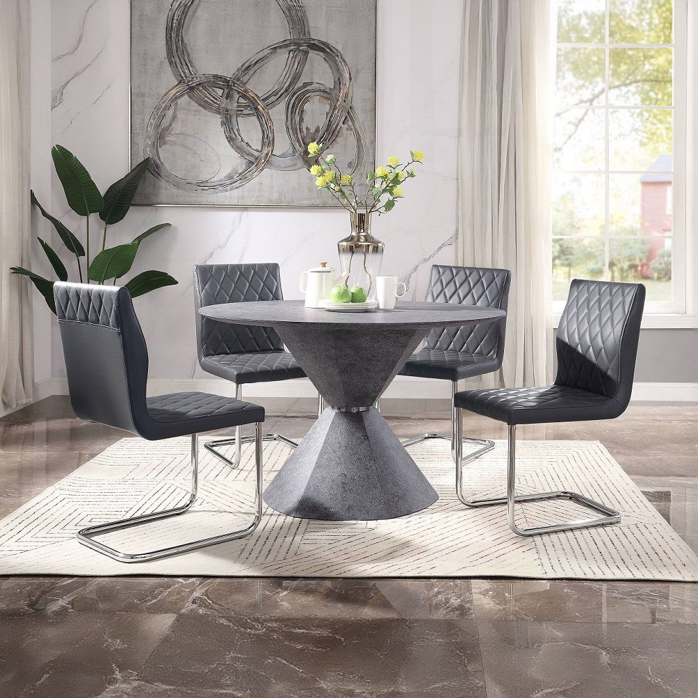 Ansonia - Side Chair (Set of 2) - Gray Synthetic Leather & Chrome, black, view 5