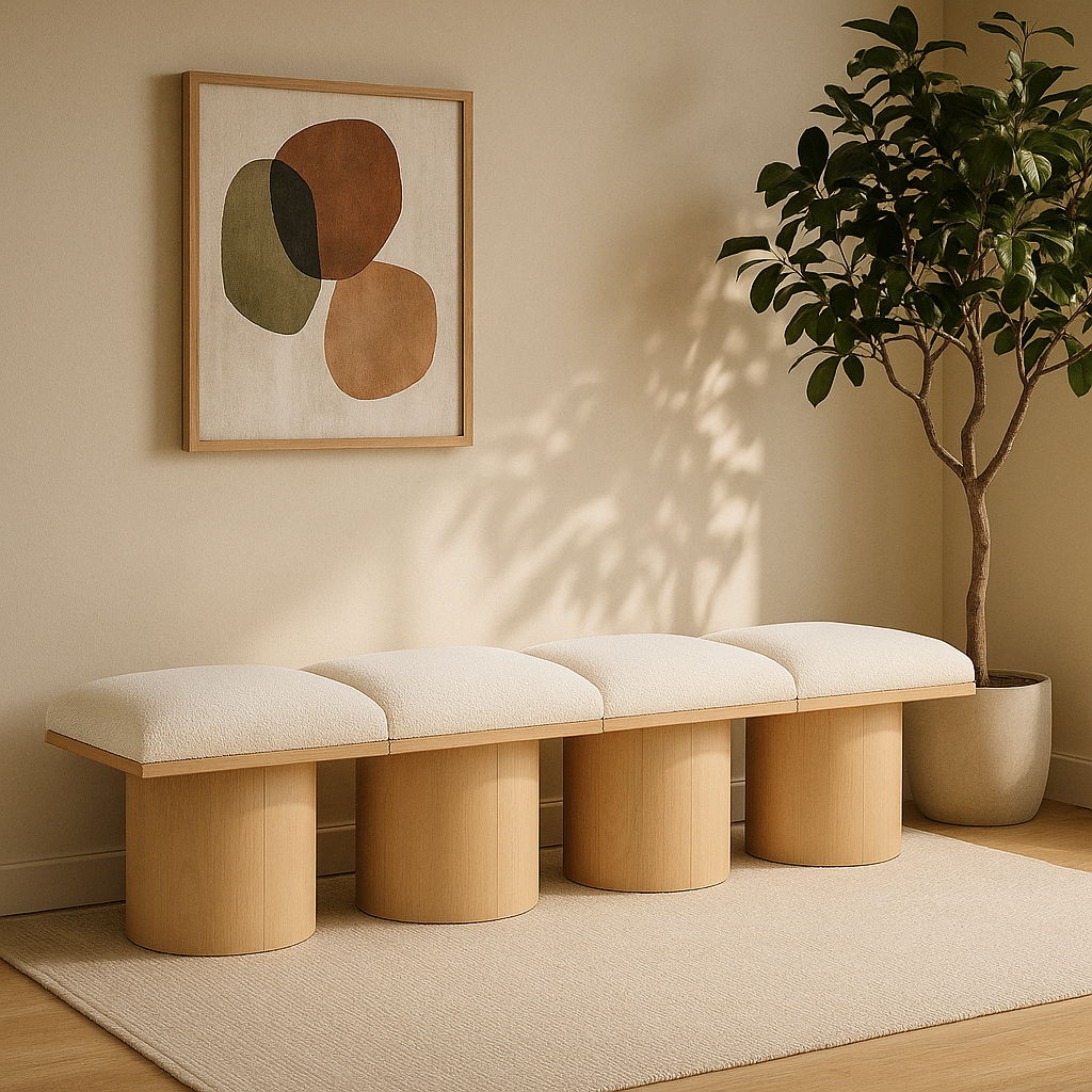 Pavilion - 72" 4 Piece Modular Bench With Natural Base - Cream