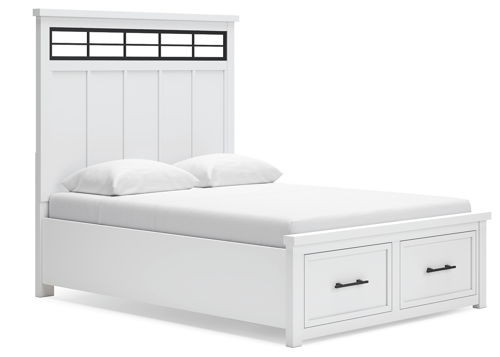 Ashbryn - Queen Panel Storage Bed - White / Natural, white
