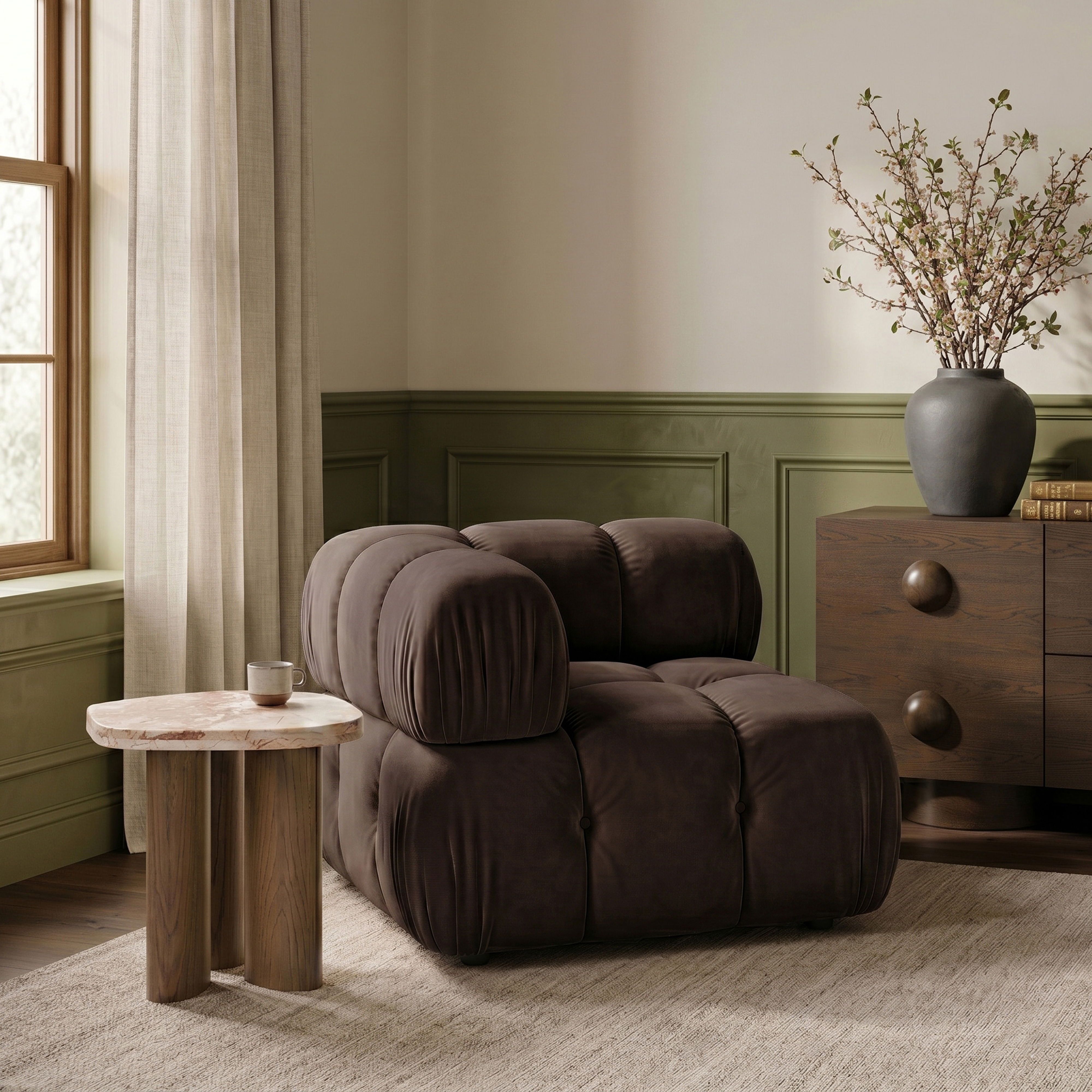 Orin - Velvet Performance Fabric Upholstered Modular Corner Chair - Brown