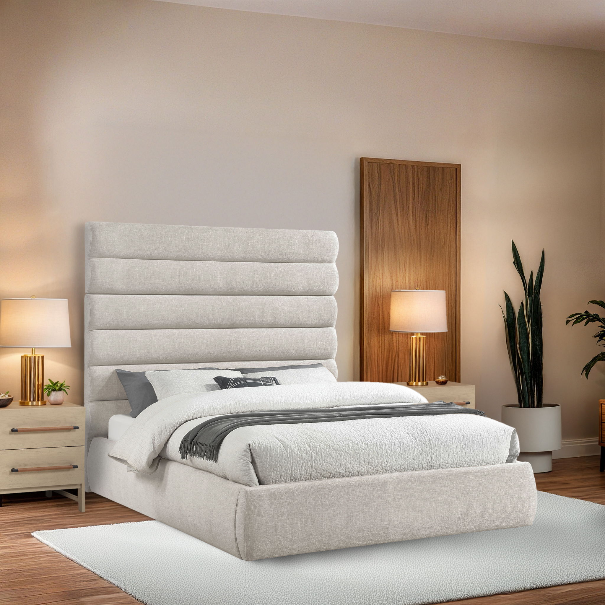 Adam - Linen Fabric Queen Bed With 70.5" Headboard - Cream