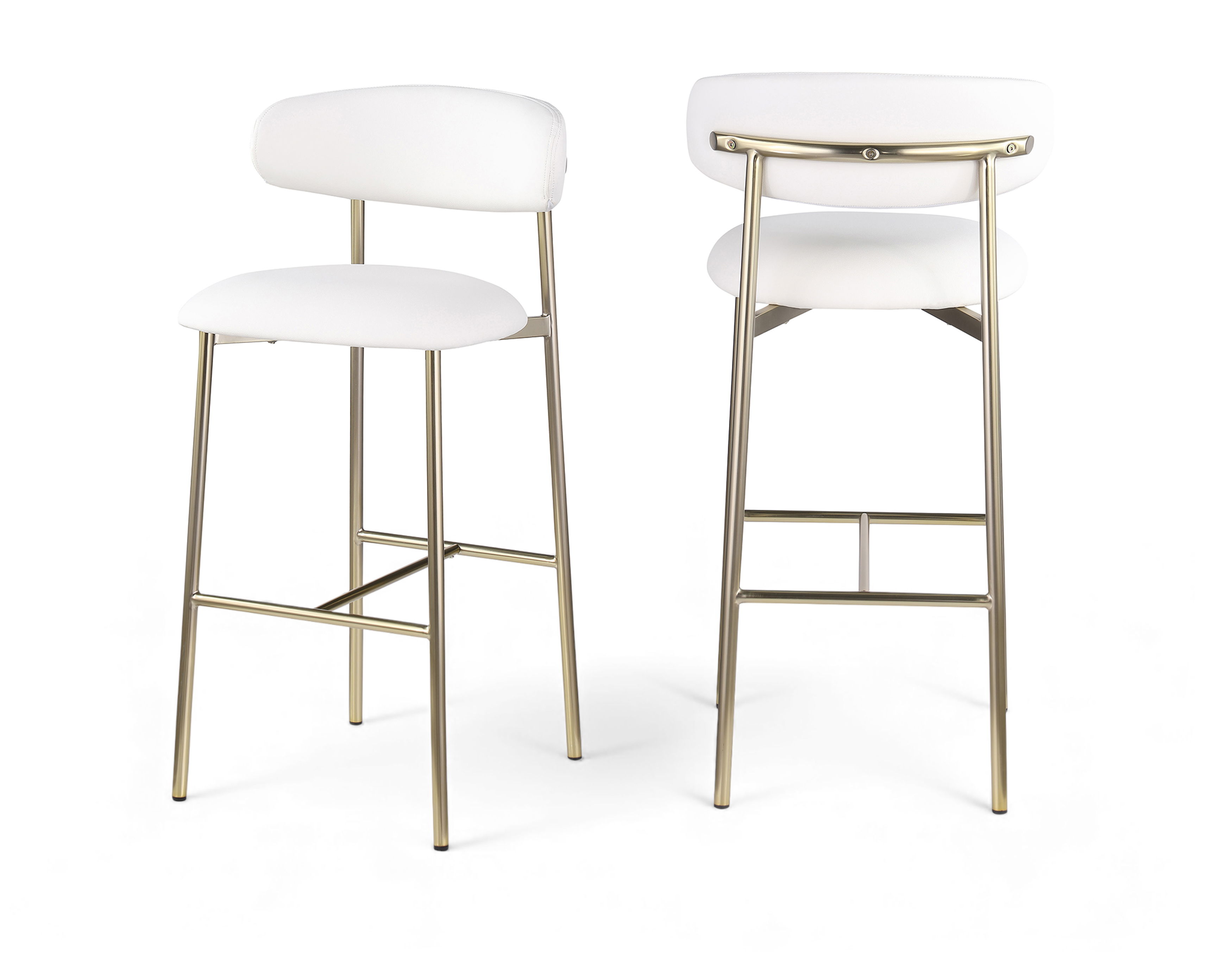 Lupita - Vegan Leather Upholstered Bar Stool (Set of 2) - White / Brushed Gold