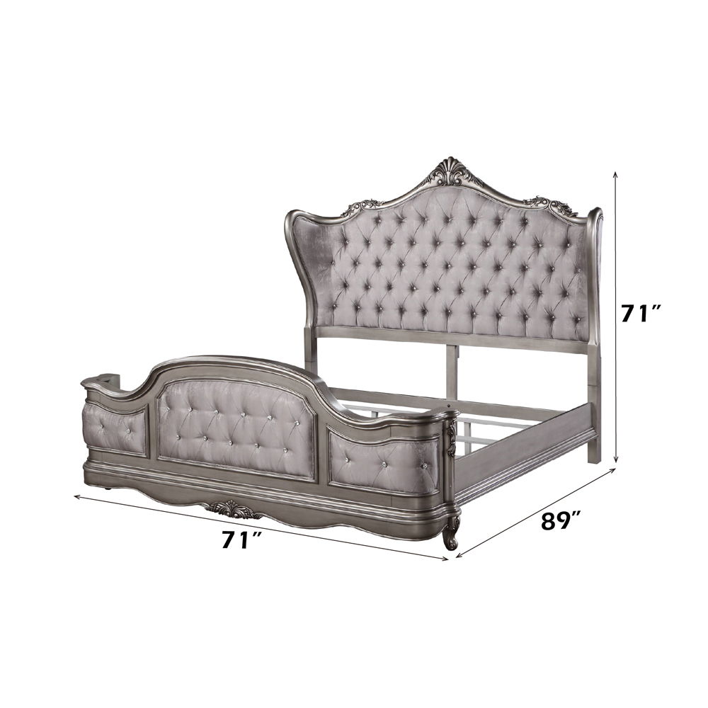 Ariadne - Queen Bed - Velvet & Antique Platinum, silver, view 7