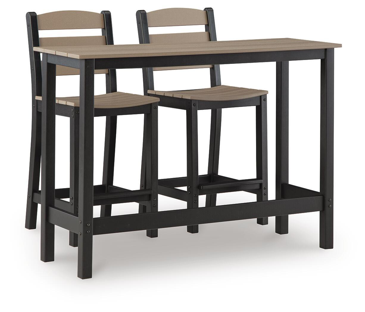 Shoreline Beach – Outdoor Counter Table And 2 Barstools (Set of 3) – Black / Beige