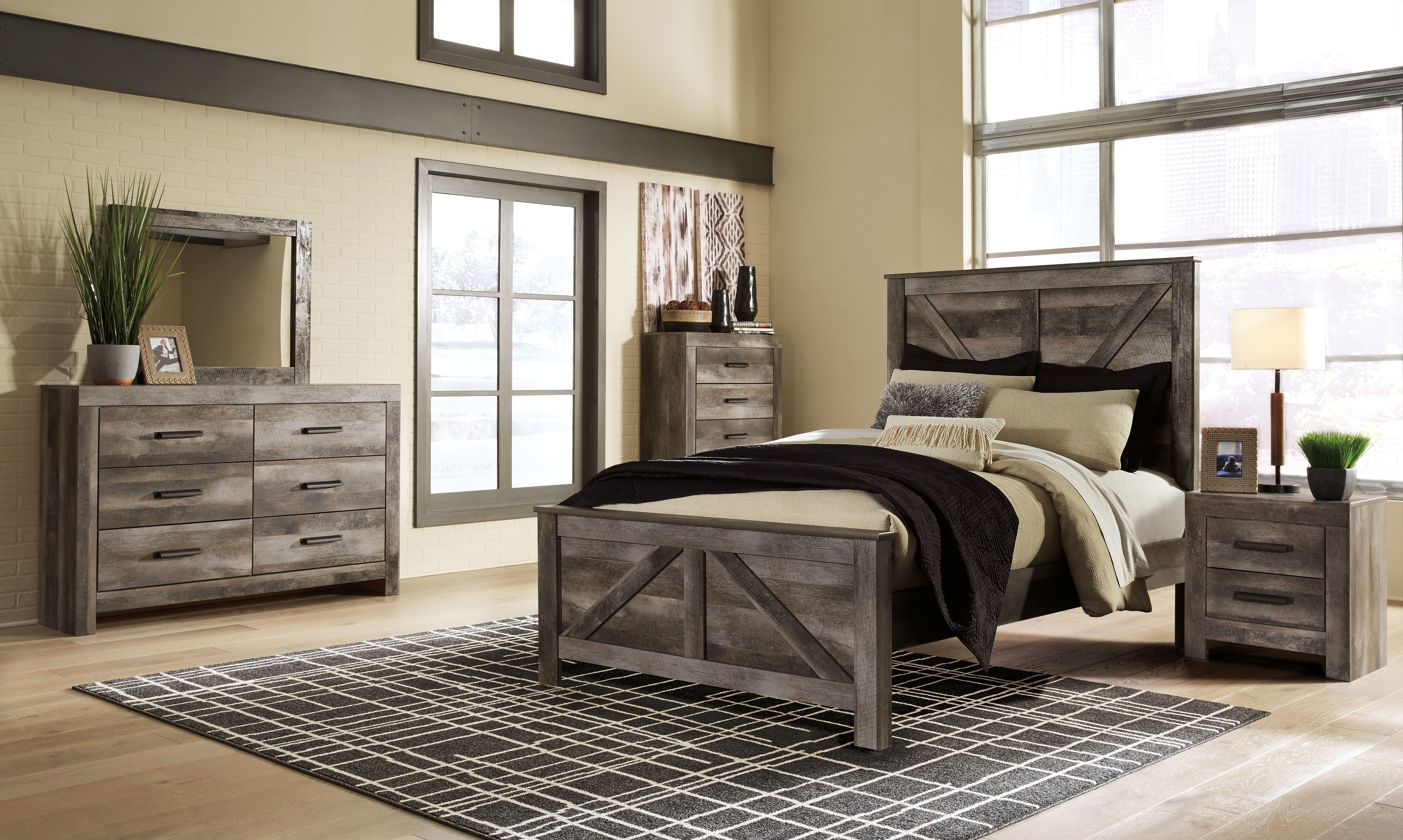 Queen · 5 Pc · Dresser, Mirror, Queen Crossbuck Panel Bed