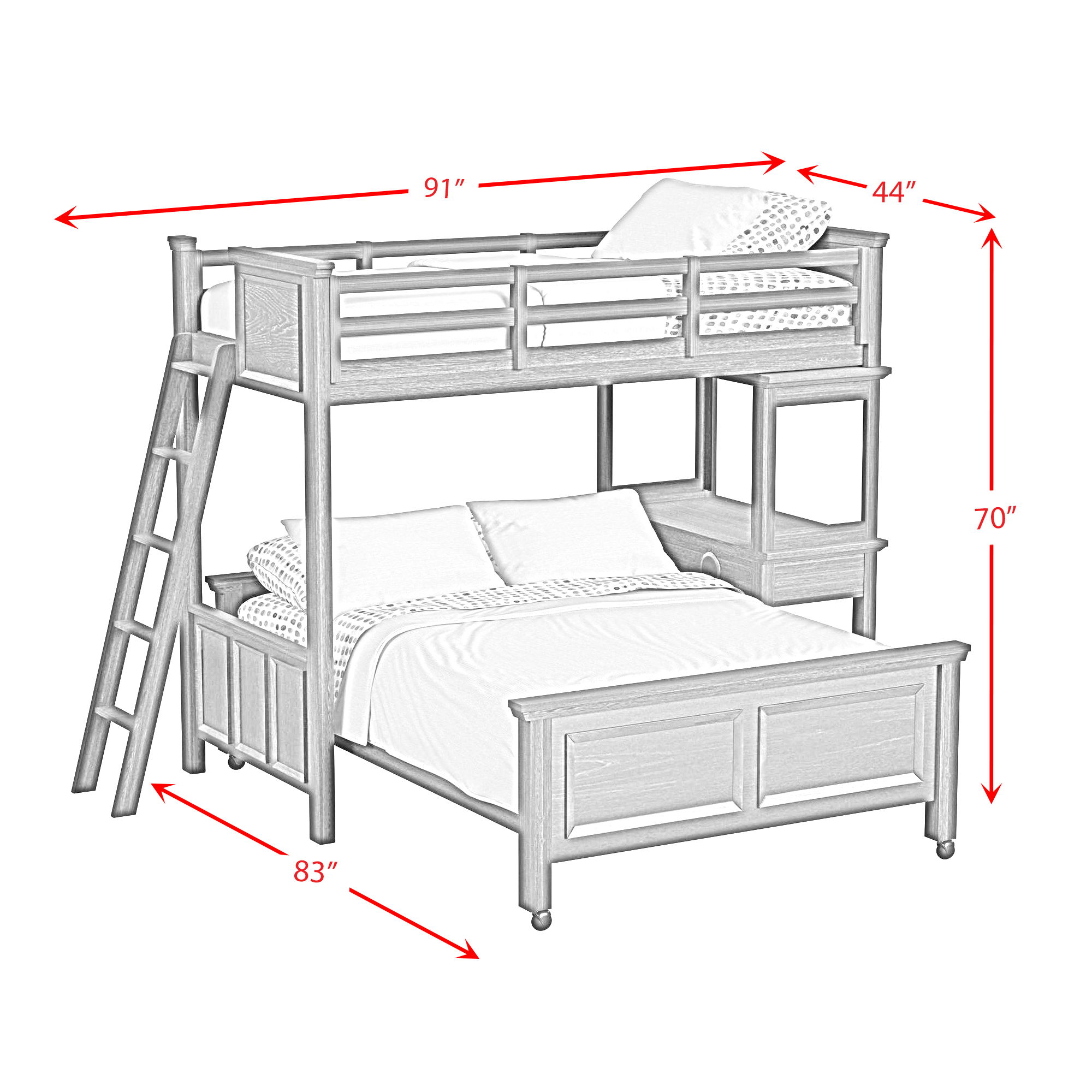 Hampton Kids - Twin Over Full Loft With Ladder And Desk With Speaker 3 Piece Bedroom Set - White