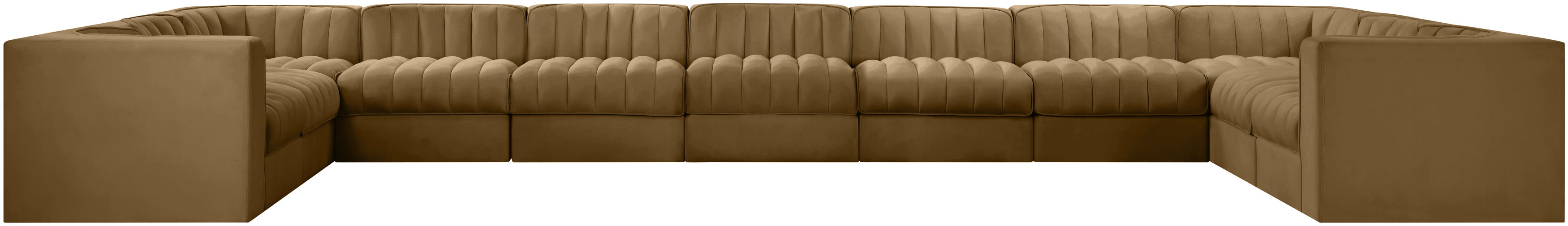 Rummi - Velvet Performance Fabric Upholstered 11 Piece Modular Sectional - Saddle