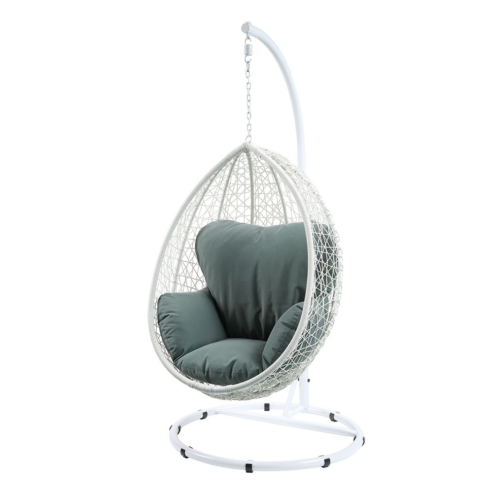 Simona - Hanging Chair - Green Fabric & White Wicker, white