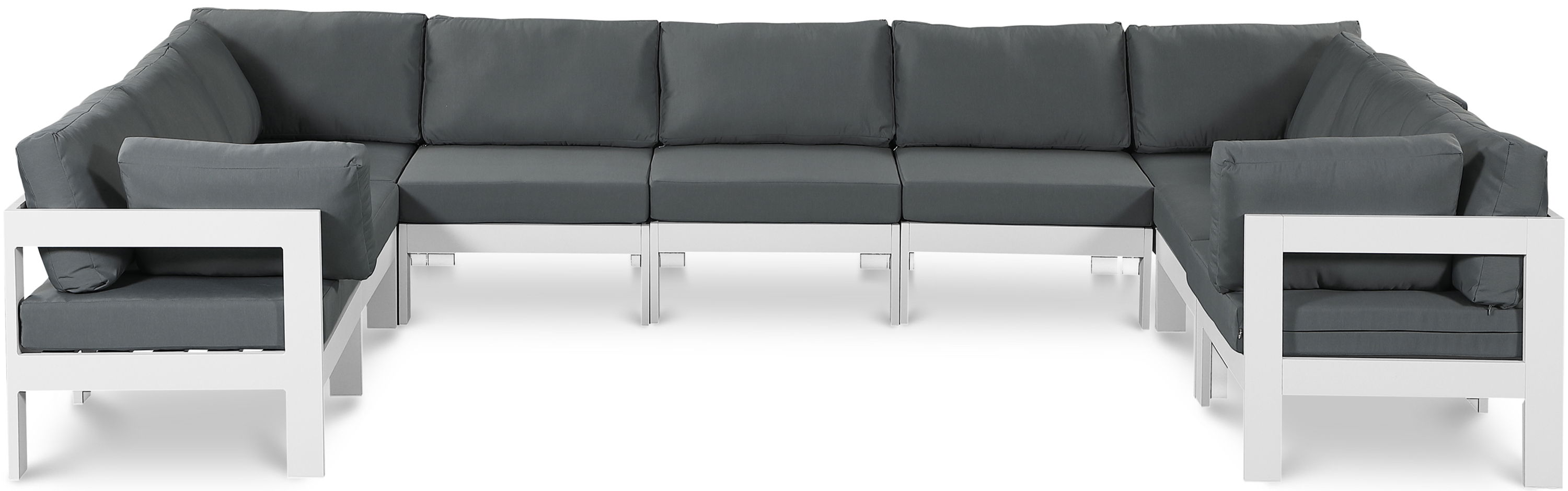 Nizuc - Outdoor Patio 9 Piece Modular Sectional With White Frame - Gray