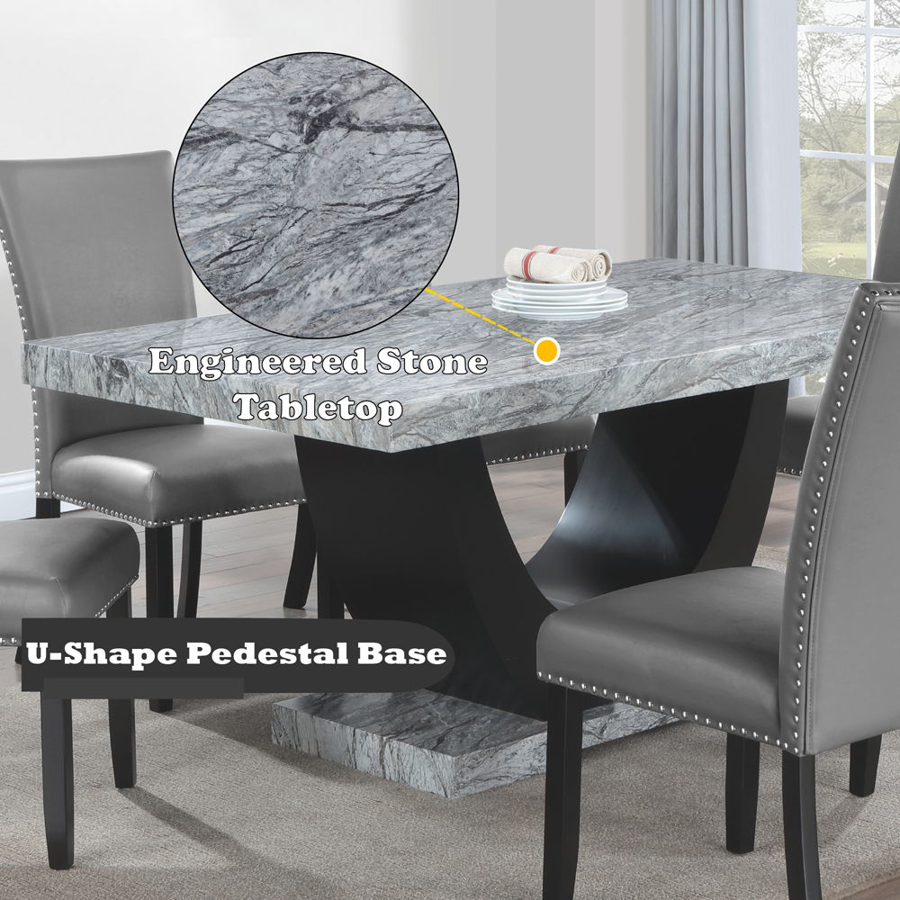 Caralin - Dining Table - Engineered Stone & Black, black, view 6