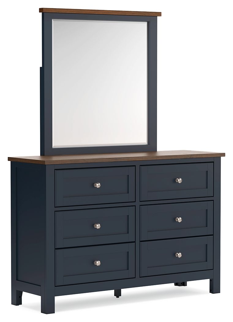Landocken - 7 Pc. - Dresser, Mirror, Queen Panel Bed, 2 Nightstands - Brown / Blue