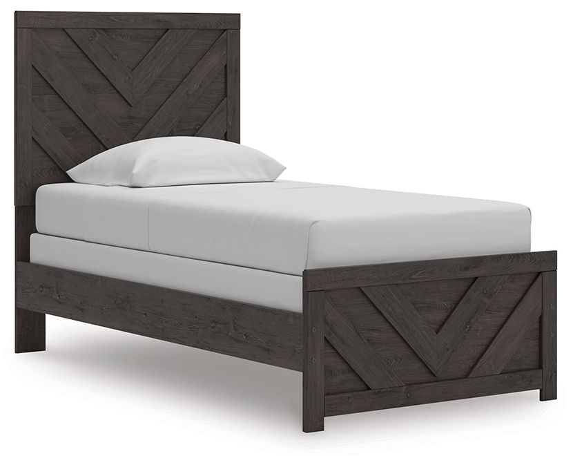 Ashley Furniture Prendonea - 6 Pc. - Dresser, Mirror, Twin Panel Bed, 2 Nightstands - Charcoal - Image 6