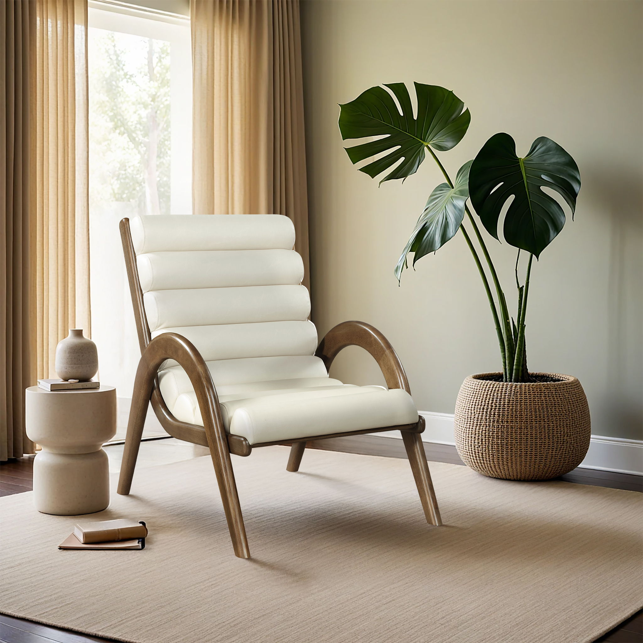 Randal - Vegan Leather Accent Chair - Cream