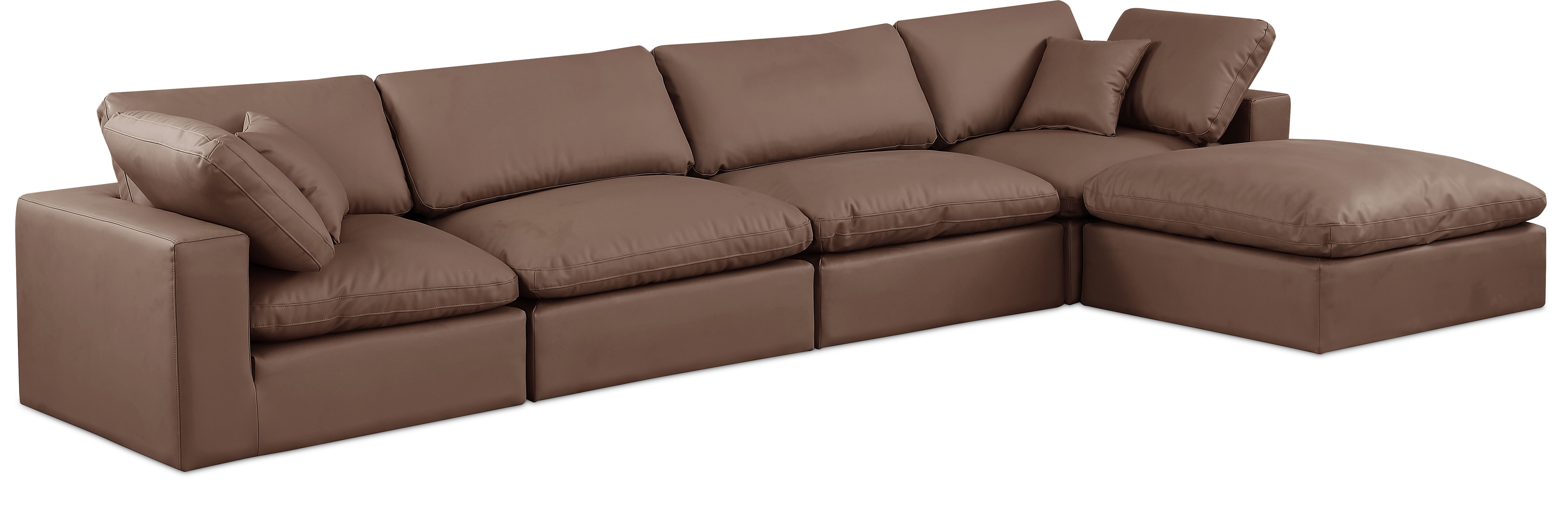 Comfy - 5 Piece Faux Leather Modular Sectional With Chaise - Brown