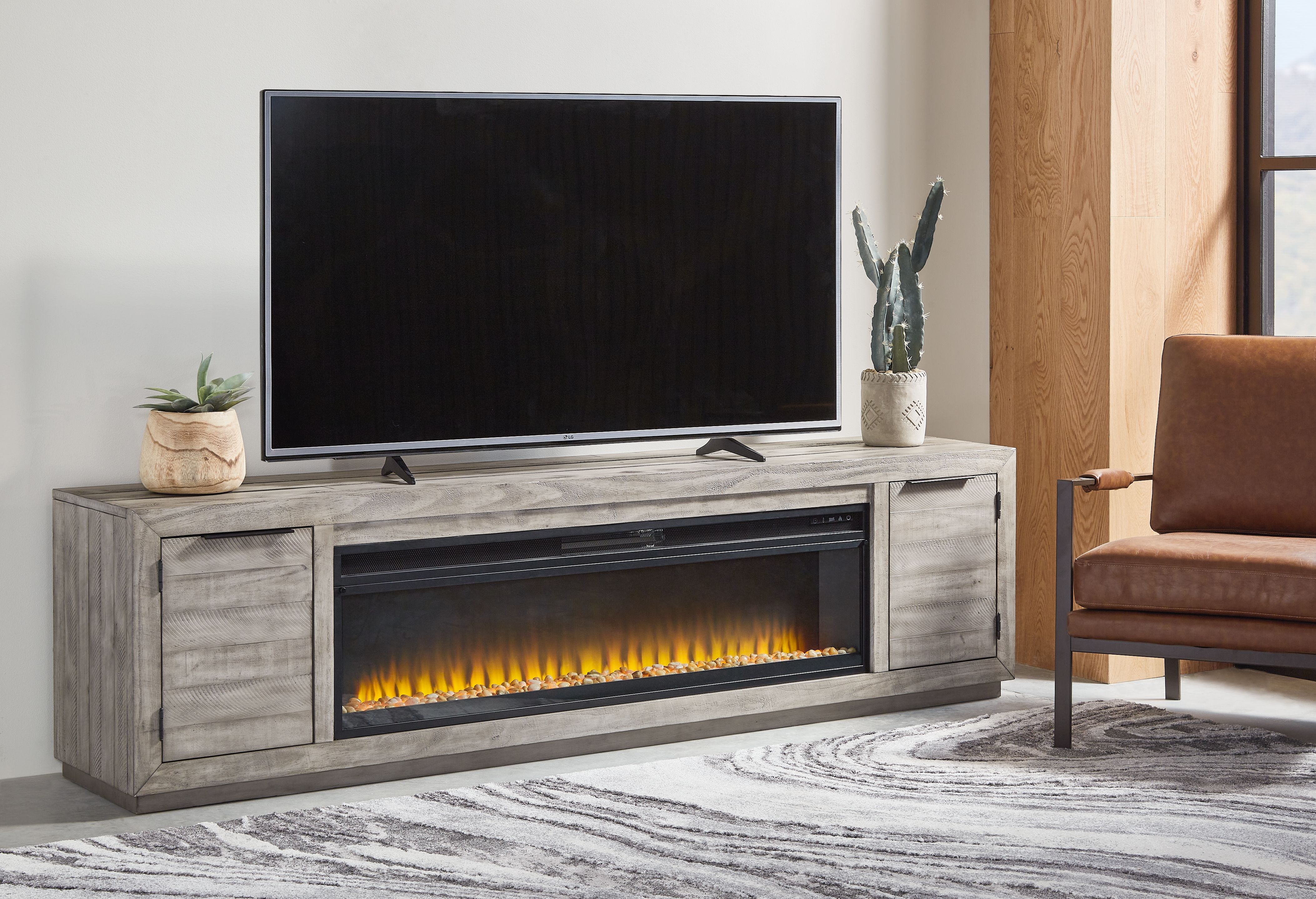 Ashley Furniture Naydell - 92" TV Stand With Wide Fireplace Insert - Gray - Image 2