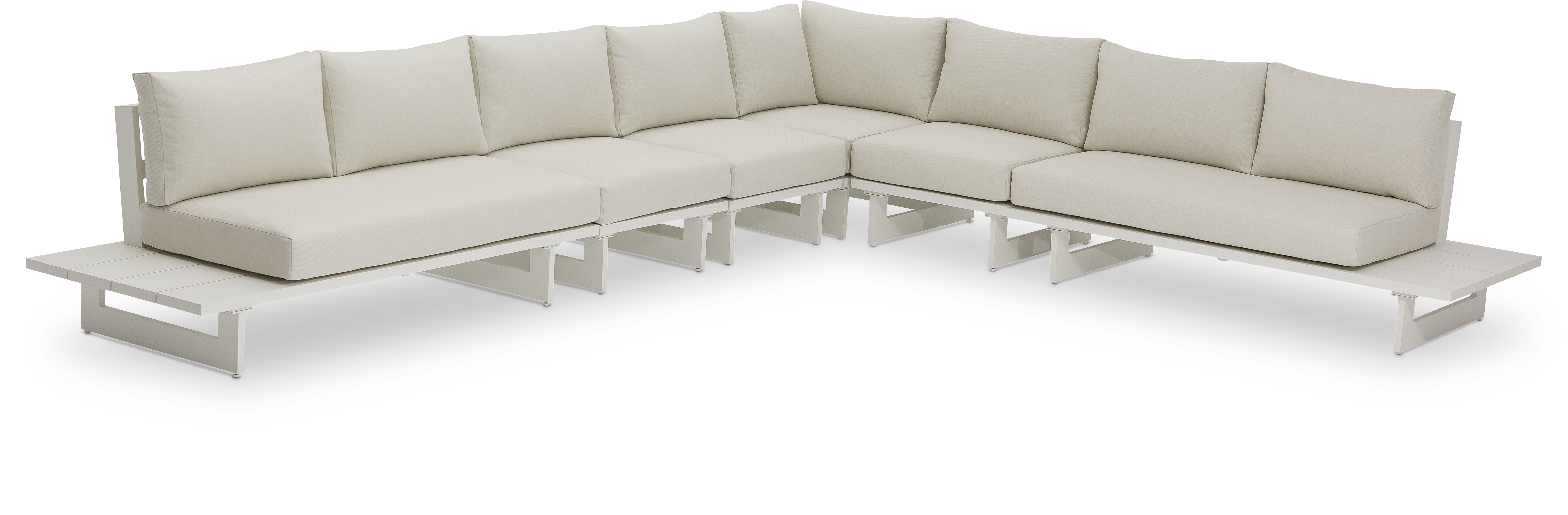 Maldives - 6 Piece Water Resistant Outdoor Patio Modular Corner Sectional With White Base - Cream