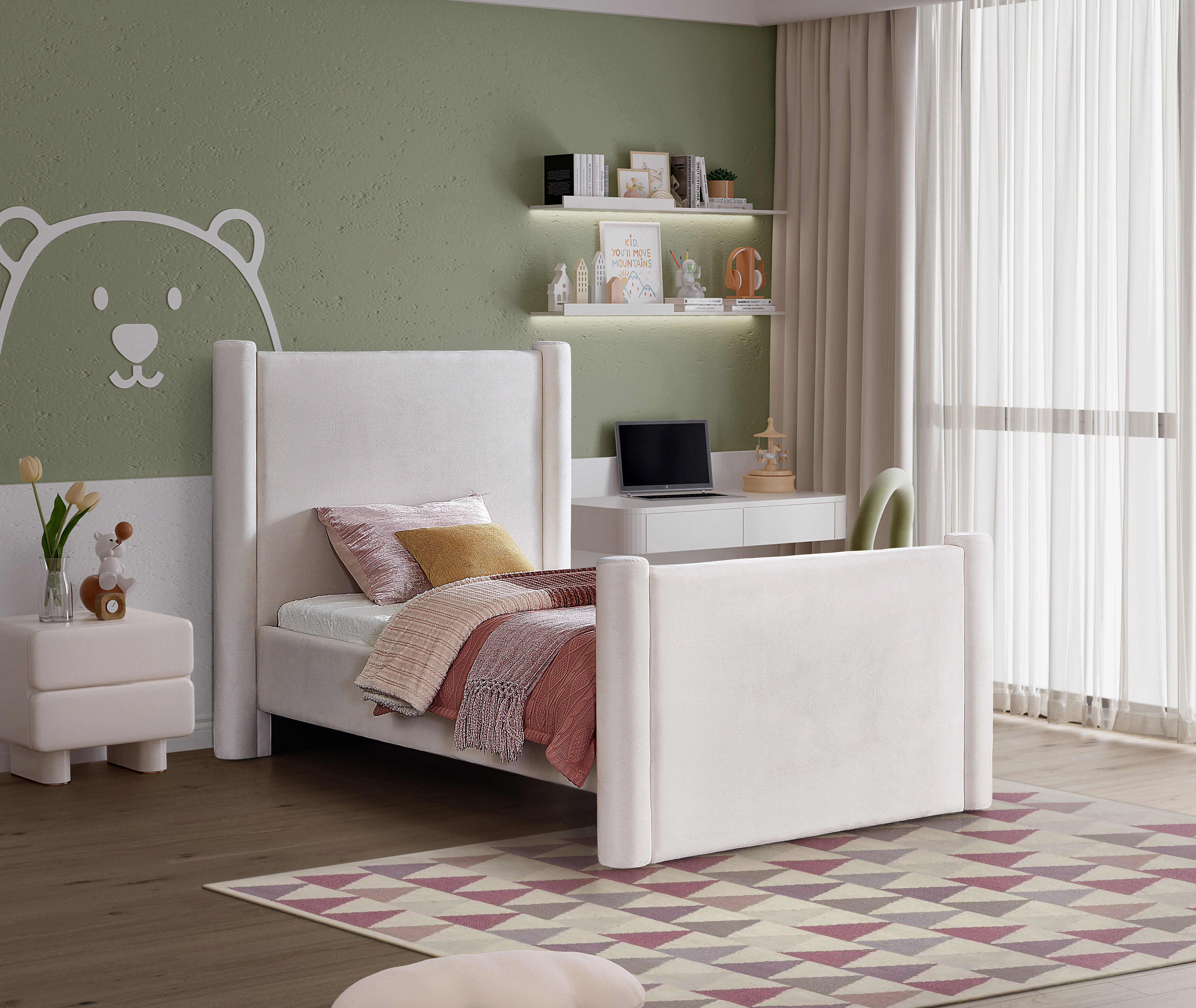 Elias - Velvet Twin Bed - Cream
