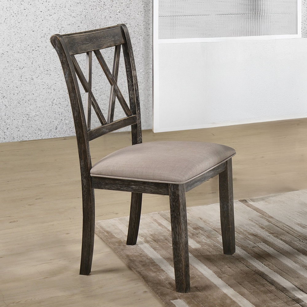 Claudia II - Side Chair (Set of 2) - Beige Fabric & Weathered Gray, dark gray