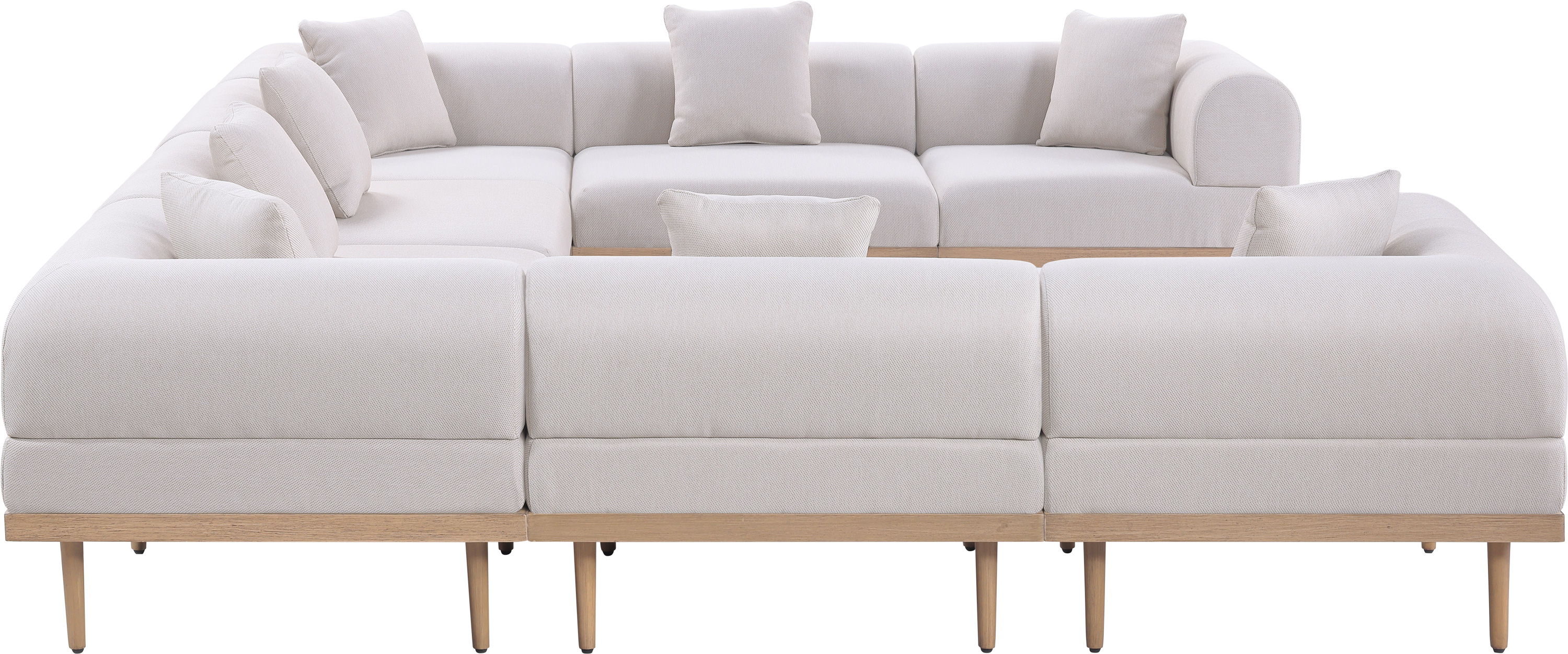 Laguna - 8 Piece Resilient Water Resistant Fabric 142" Upholstered Outdoor Patio Modular Sectional - Beige