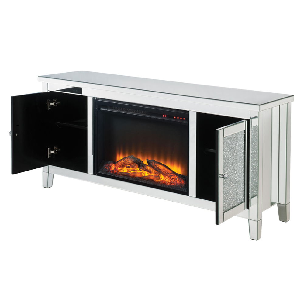 Noralie - 59" X 16" TV Stand With Fireplace - Mirrored & Faux Diamonds, silver, view 5