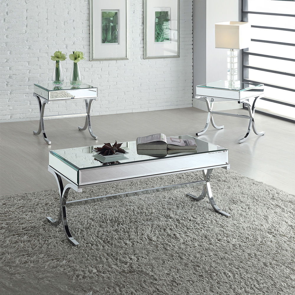 Yuri - End Table - Mirrored & Chrome, silver, view 4