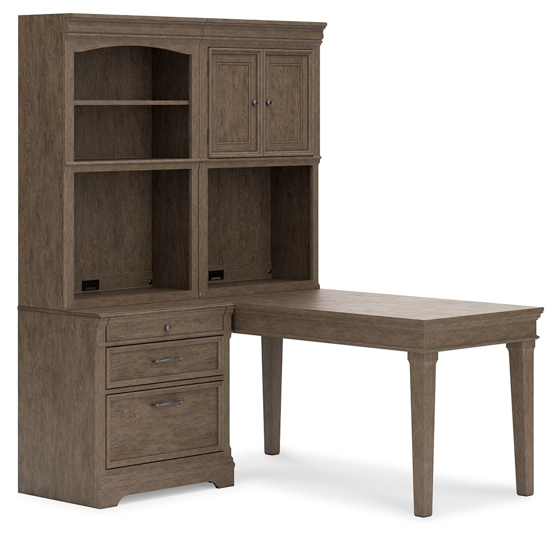 Ashley Janismore - Weathered Gray - Desk With Bookcase Wall Unit