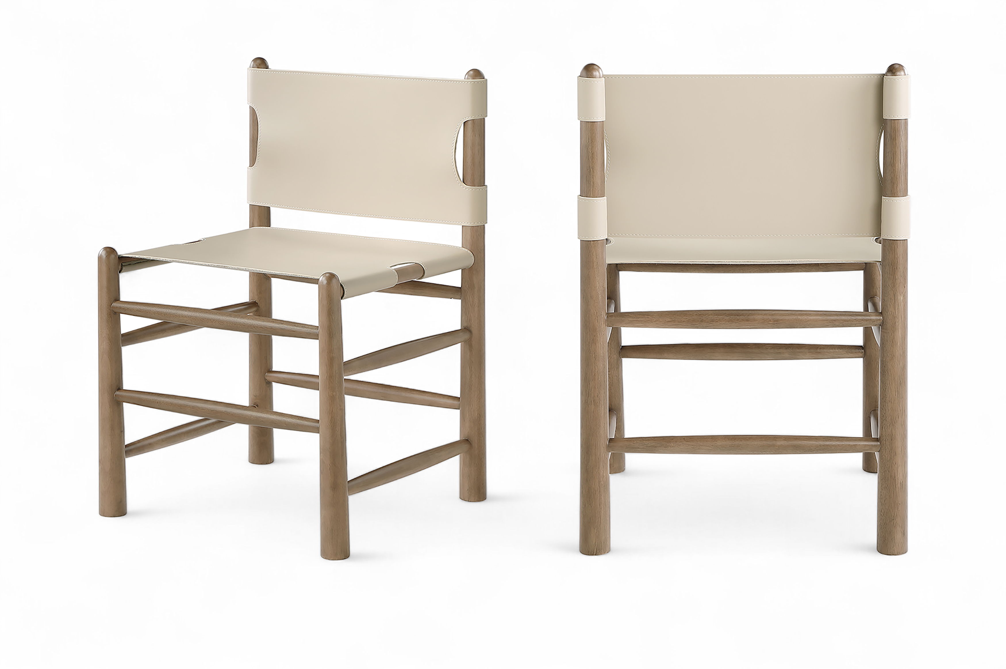 Santos - Vegan Leather Upholstered Dining Chair (Set of 2) - Beige / Stained Brown