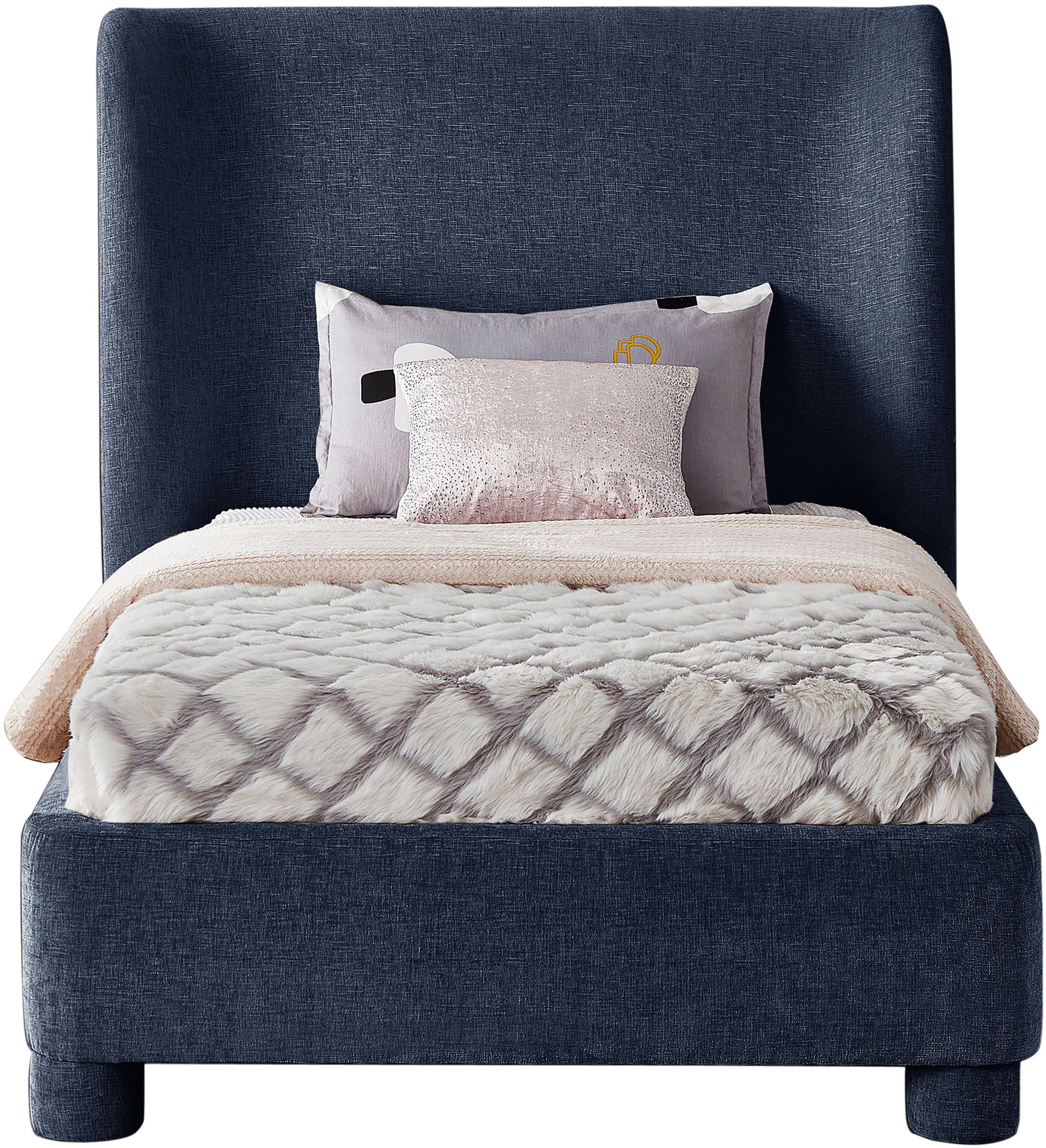 Penny - Chenille Fabric Twin Bed - Navy