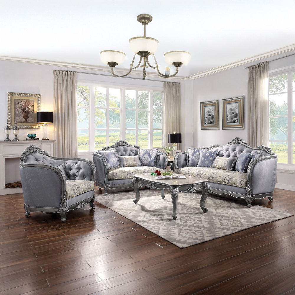 Ariadne - Loveseat With 3 Pillows - Fabric & Platinum, silver, view 6