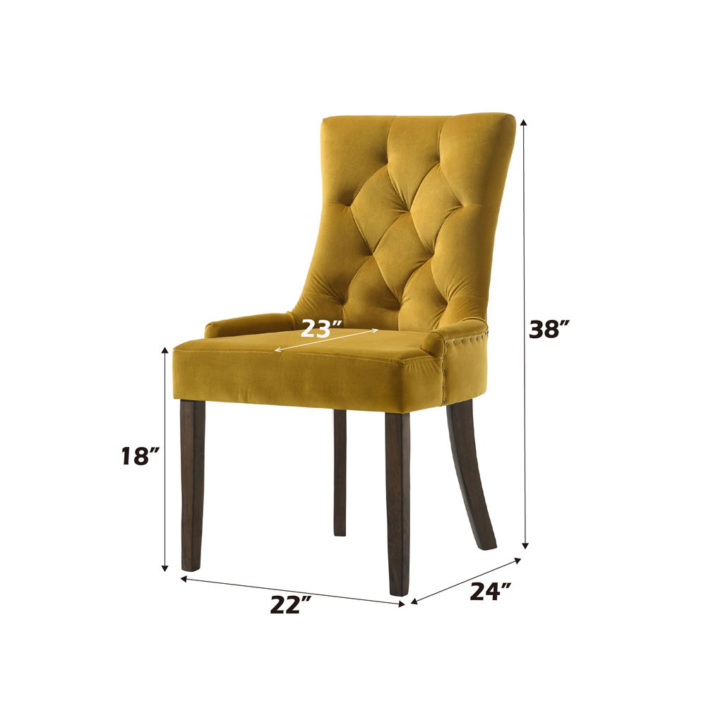 Farren - Side Chair (Set of 2) - Yellow Velvet & Espresso, light brown, view 5