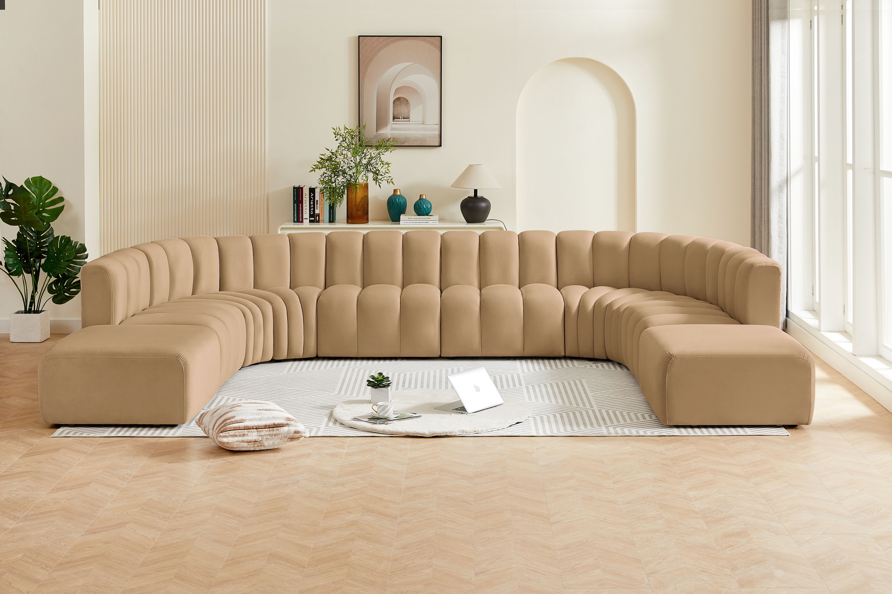 Arc - Velvet Modular Sectional - Light Brown