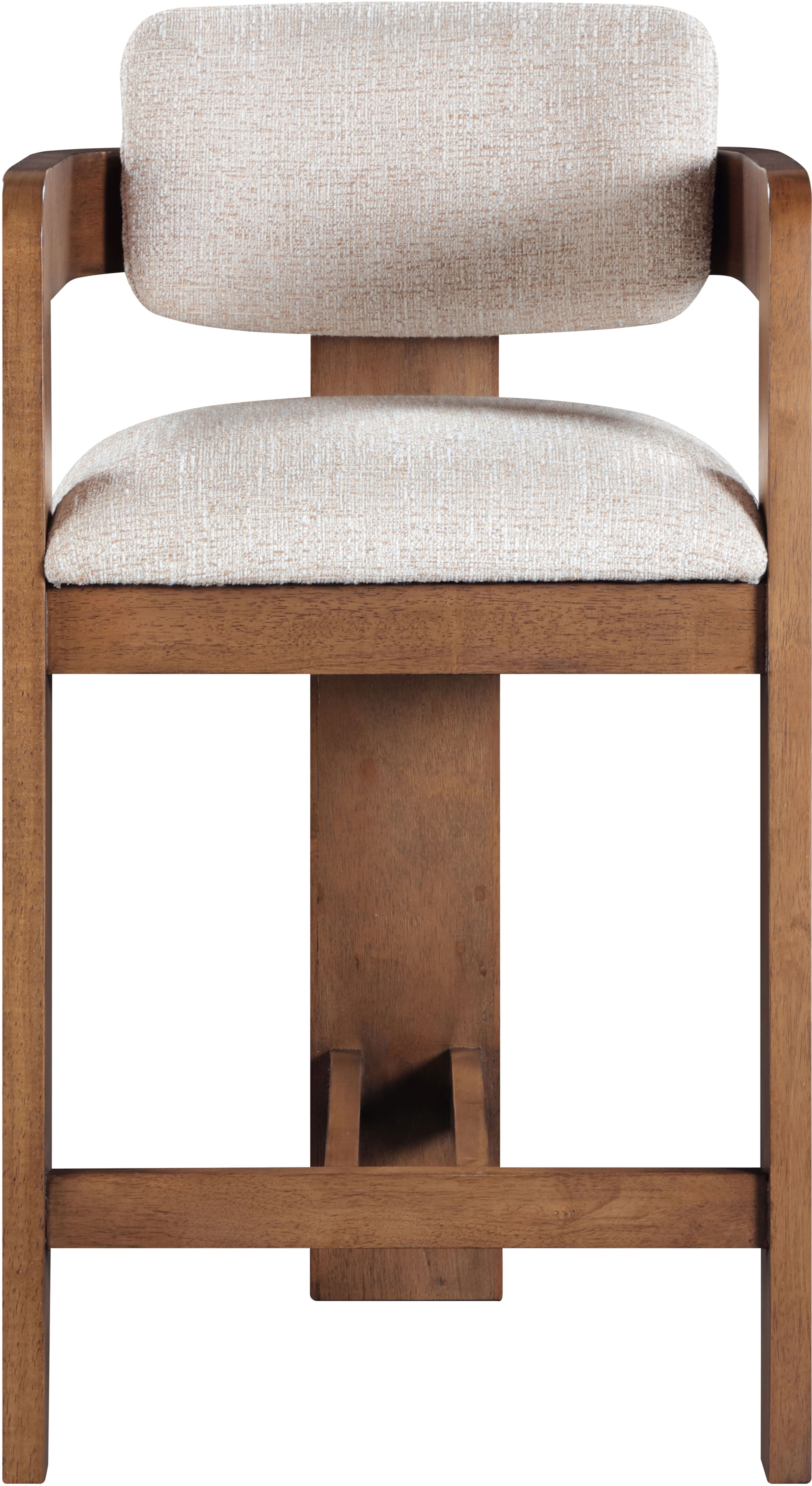 Sacha - Linen Stool With Brown Base - Beige