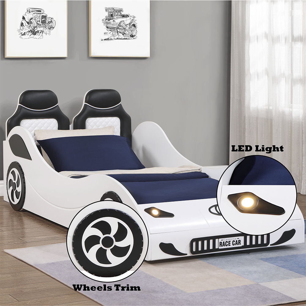 Colen - Twin Car Bed - White, white, view 6
