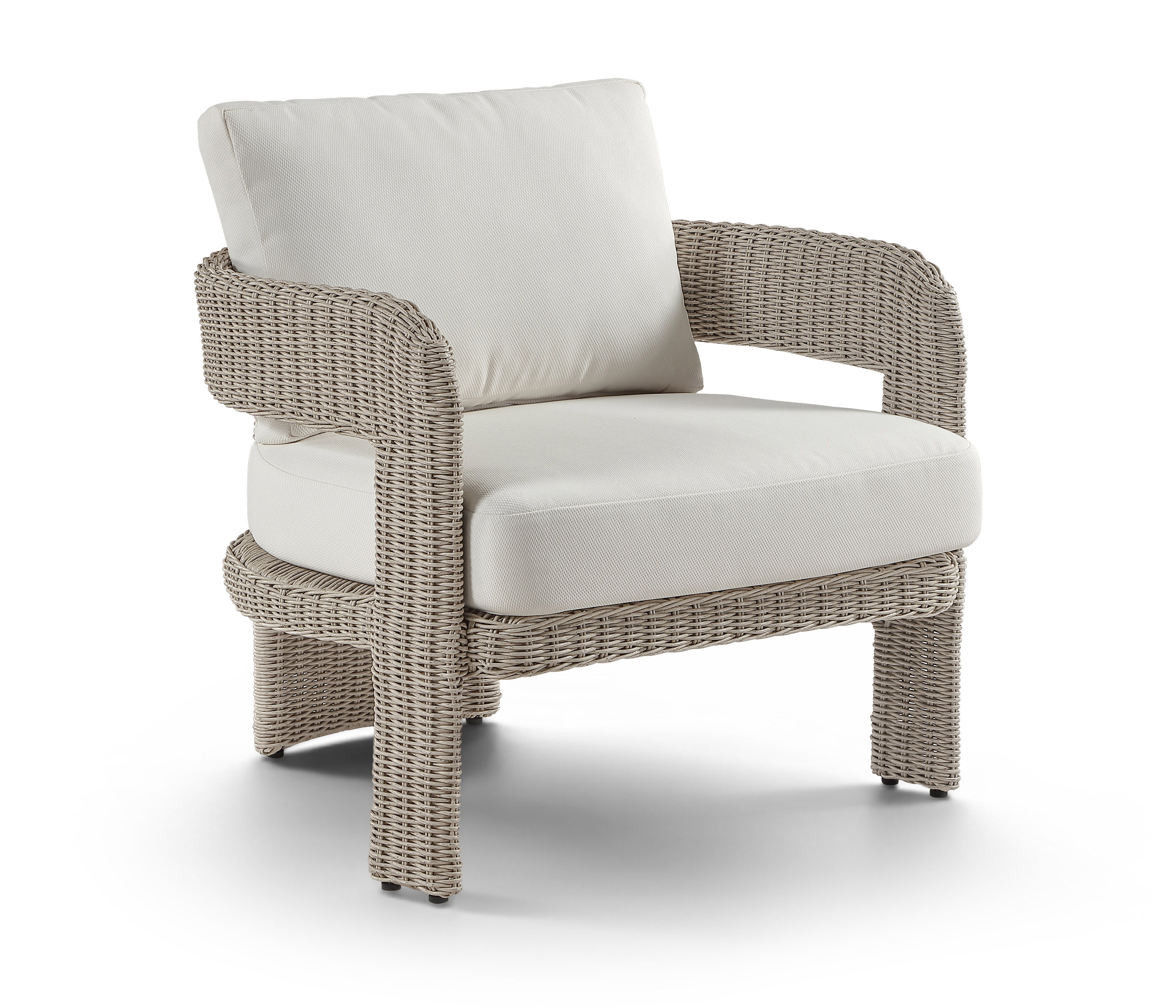 Sandbay - Olefin Water Resistant Fabric And Wicker Outdoor Patio Accent Chair - Cream