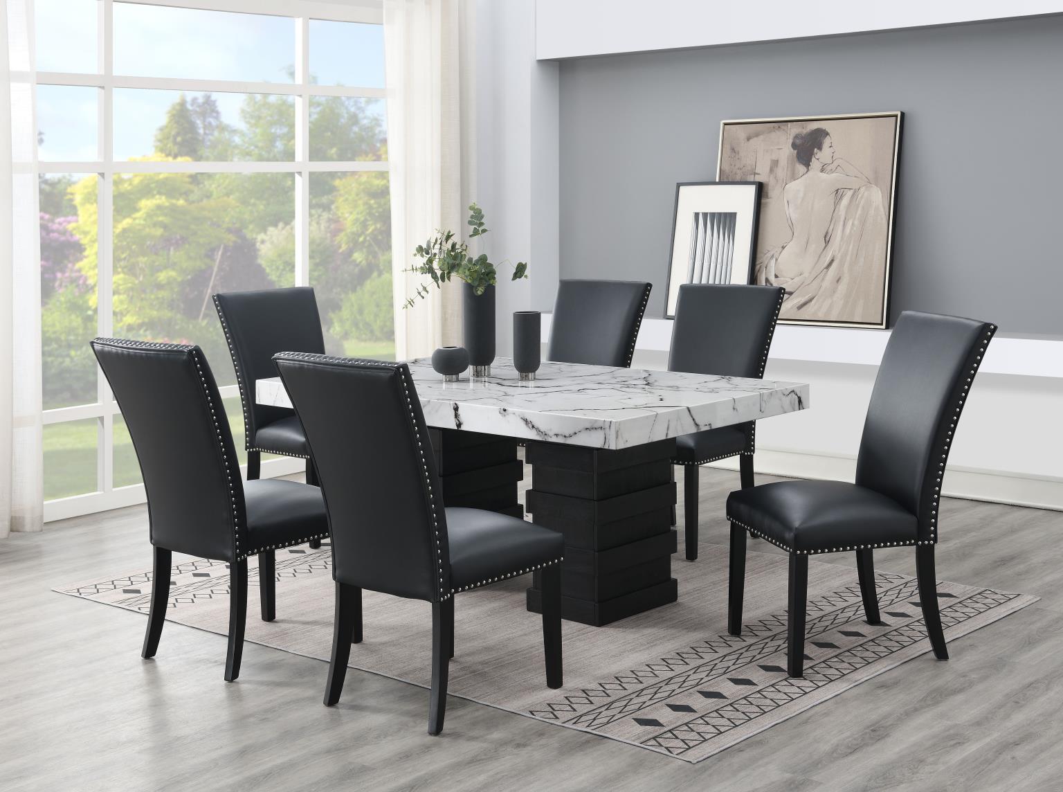 D139 - 7 Piece Dining Room Set (Table, 6 Leather Chairs) - Black