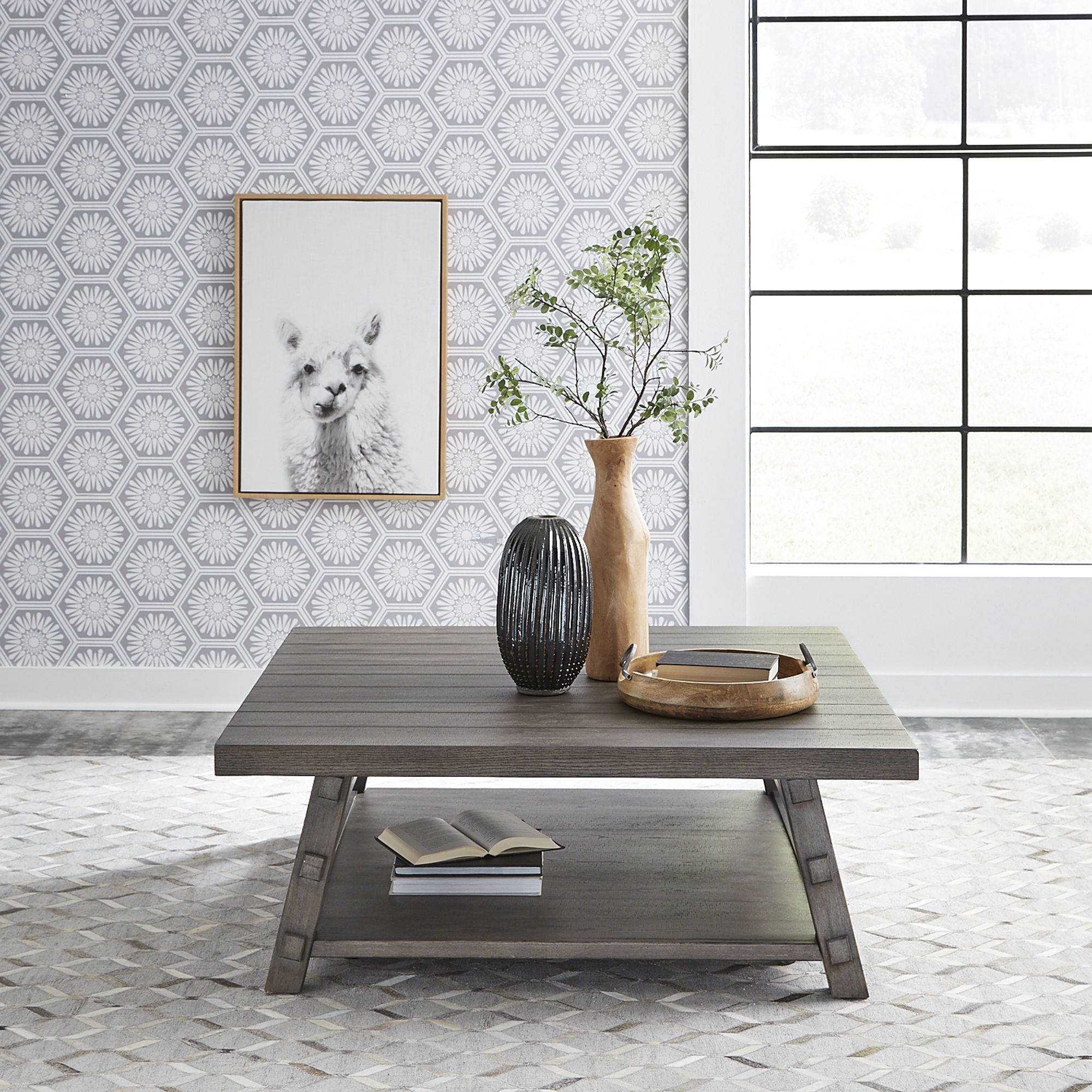 Liberty Furniture Modern Farmhouse - Oversized Square Cocktail Table - Gray