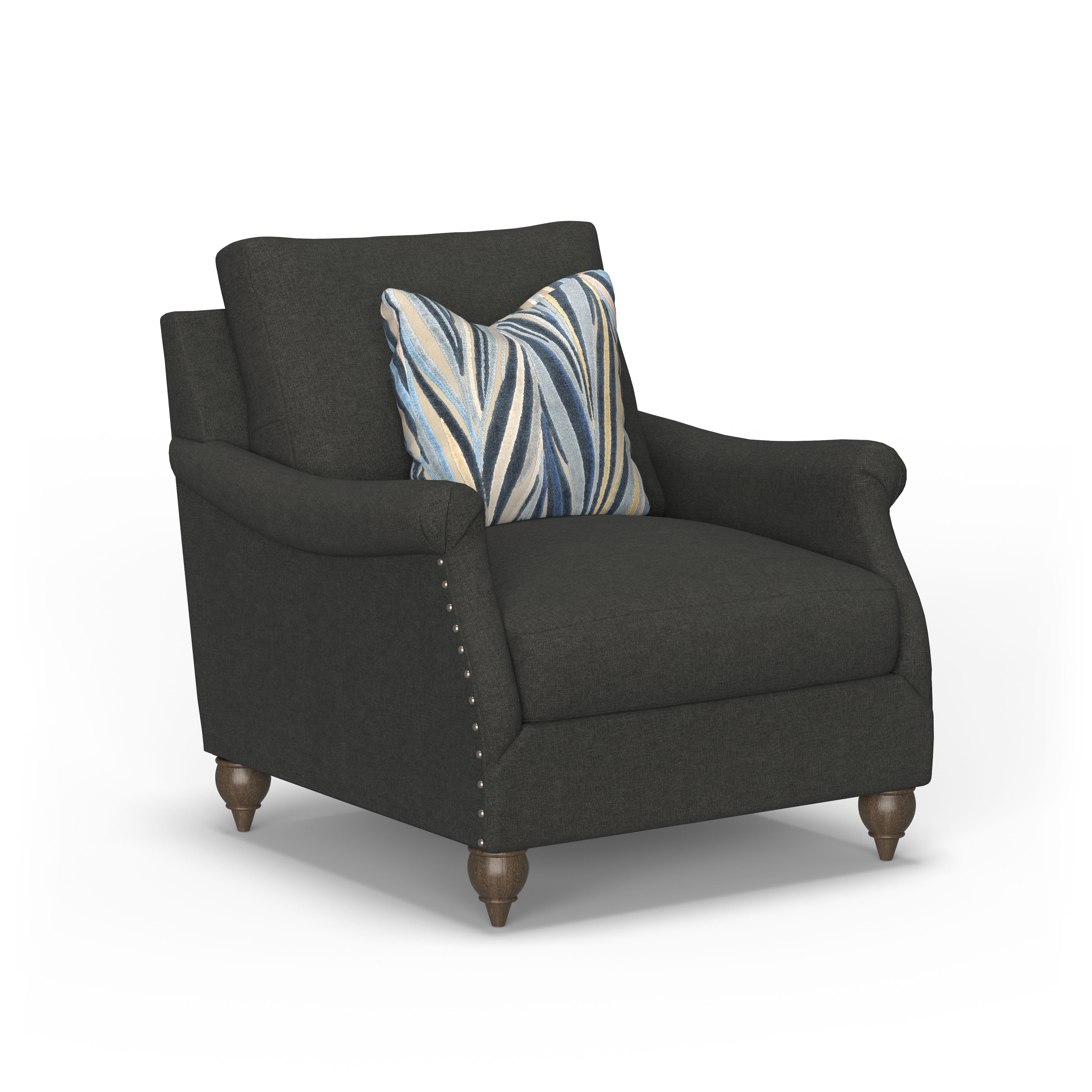 Veda - Fabric Chair With Nailhead Trim, dark brown, view 3