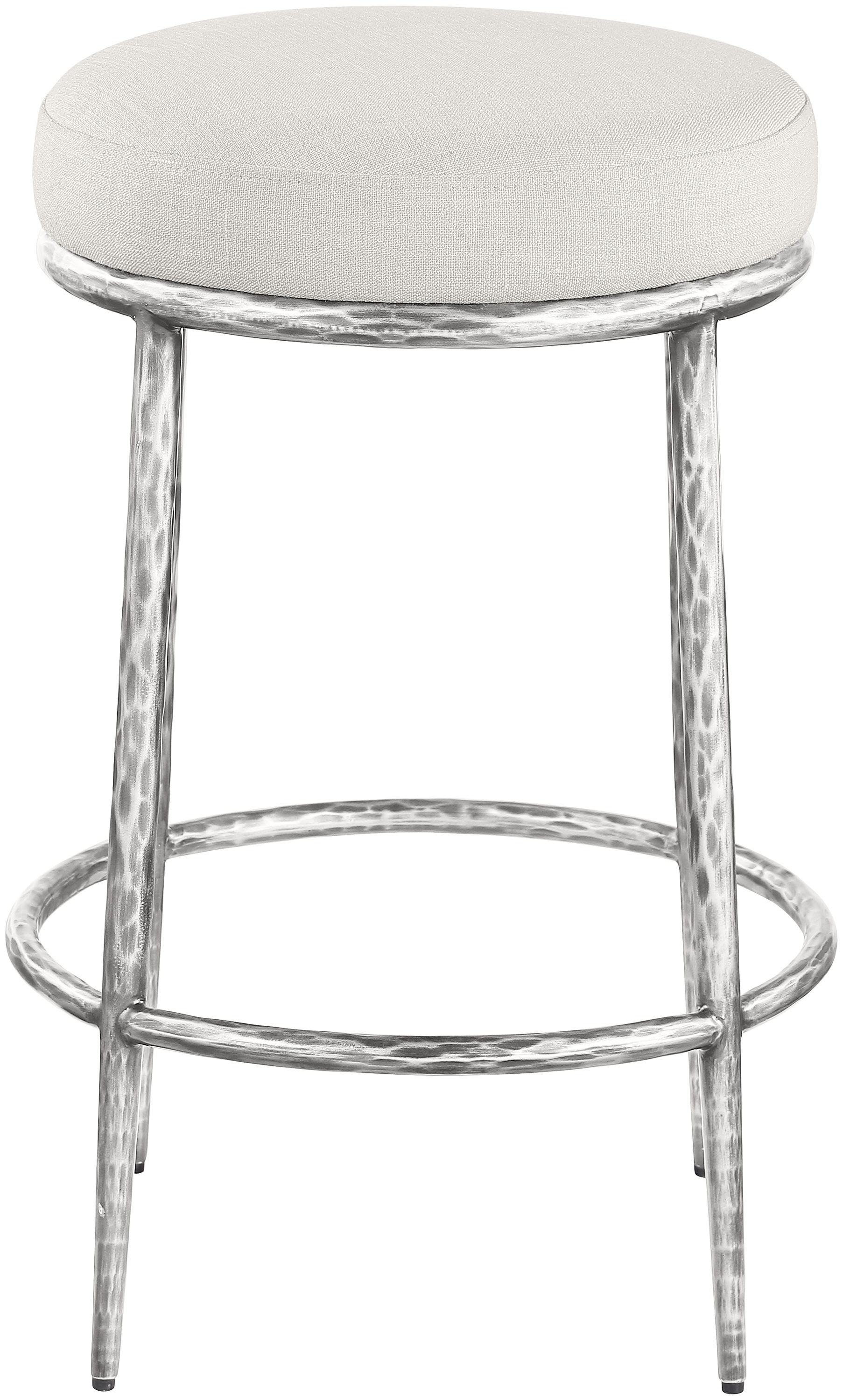 Ferro - Linen Textured Performance Fabric Upholstered Backless Counter Stool - Cream / Brushed Silver